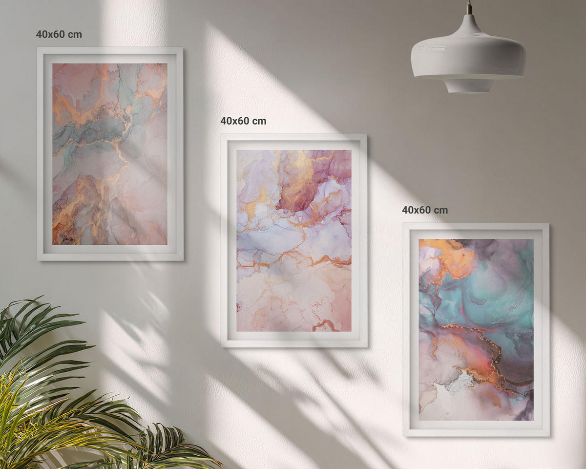 WANDBILDER 3er-Set - 40x60 cm Weißer Rahmen - Abstrakte Pastellmuster - Weiß, Kunststoff (40/60cm) - ArtPrintCave