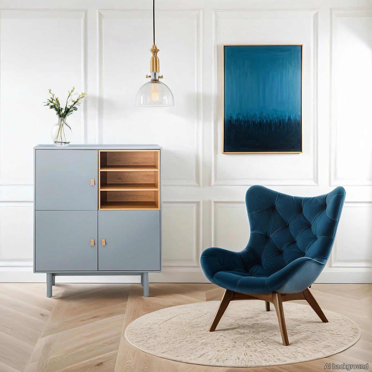 KOMMODE - MDF / Spanplatte - Blaugrau/Braun, Holz/Holzwerkstoff (100/120/40cm) - home24