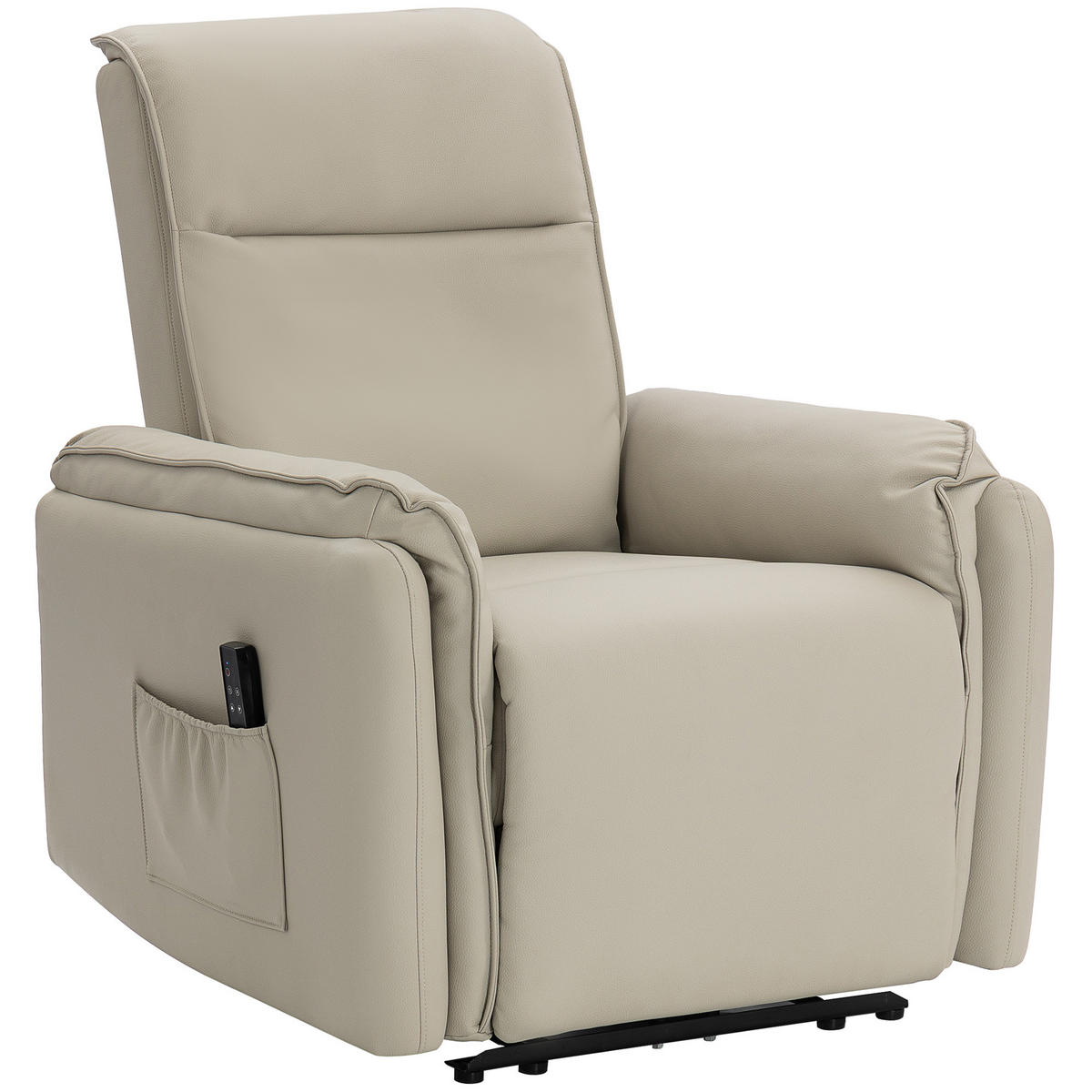MASSESESSEL Beige mit Massagefunktion und elektrischer Liegefunktion 92/86/102 cm - Beige, Leder (92/102/86cm) - PANGIVO