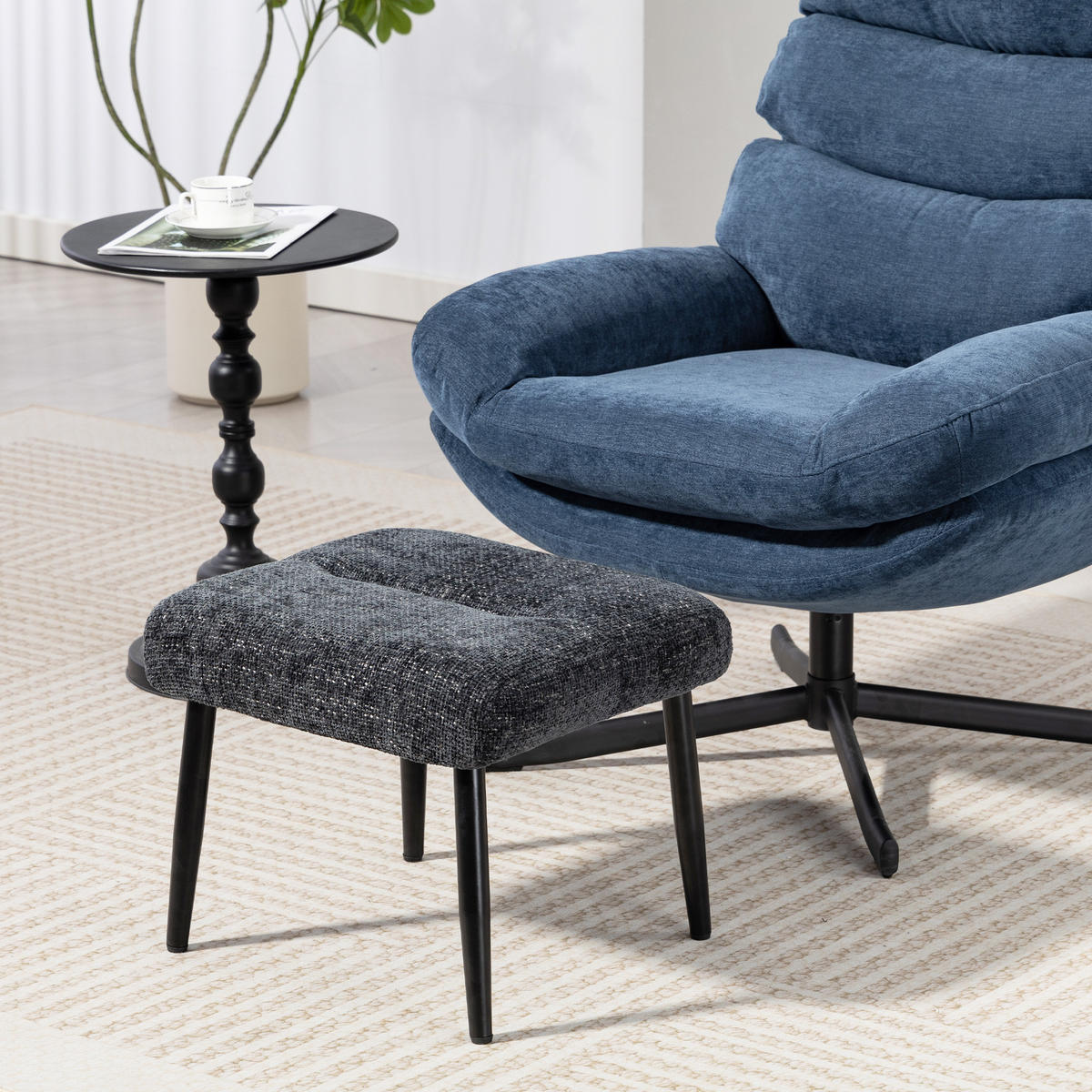 SITZHOCKER mit Stahlbeinen Fußhocker Chenille-Stoff - Dunkelgrau, Textil (41/38/45cm) - HOMCOM