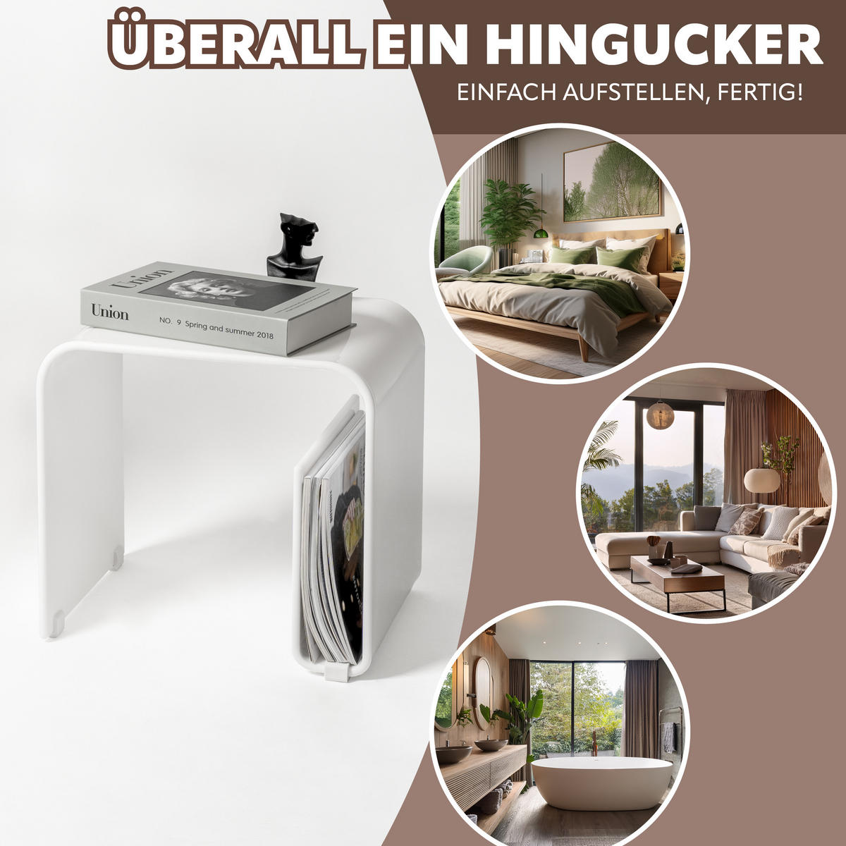 BEISTELLTISCH MIT MAGAZINHALTER Acryl weißglänzend - Weiß Hochglanz, Kunststoff (30/38.5/35.5cm) - eluno