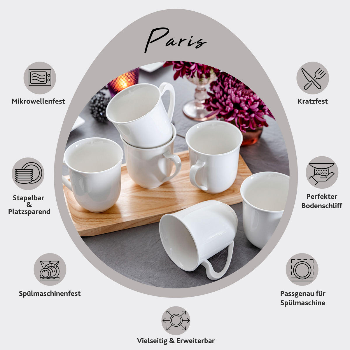 KAFFEEBECHER PARIS - 6 teilig Füllmenge 330 ml aus Porzellan - Weiß, Keramik (29.5/13.25/22cm) - Sänger