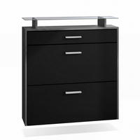 SCHUHSCHRANK Malea Fronten in Schwarz matt - Schwarz, Holzwerkstoff (89/96/23cm) - Vladon