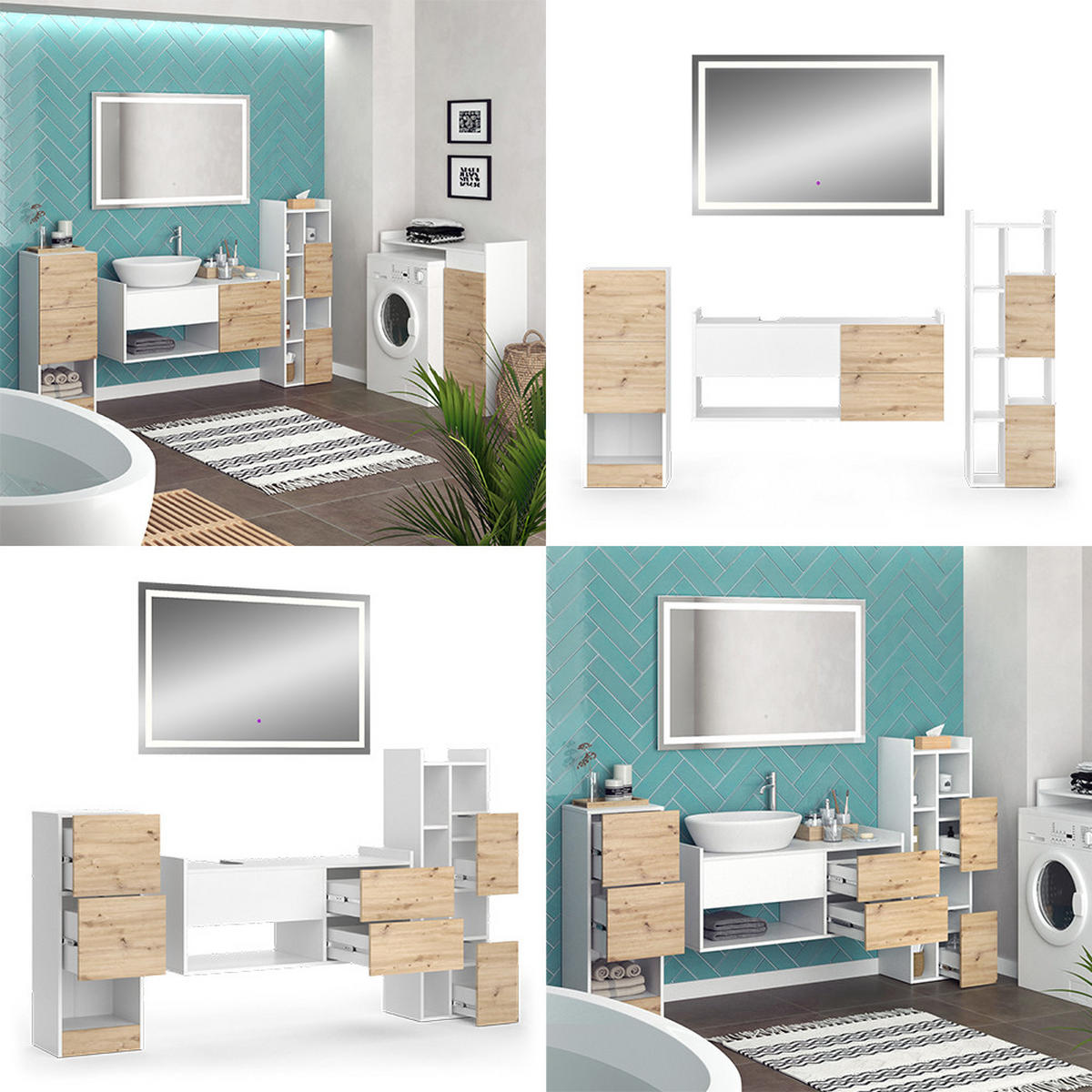 BADMÖBEL-SET Alf Weiß 4 Teile - Eichefarben/Weiß, Holzwerkstoff (105/45/43cm) - Vicco
