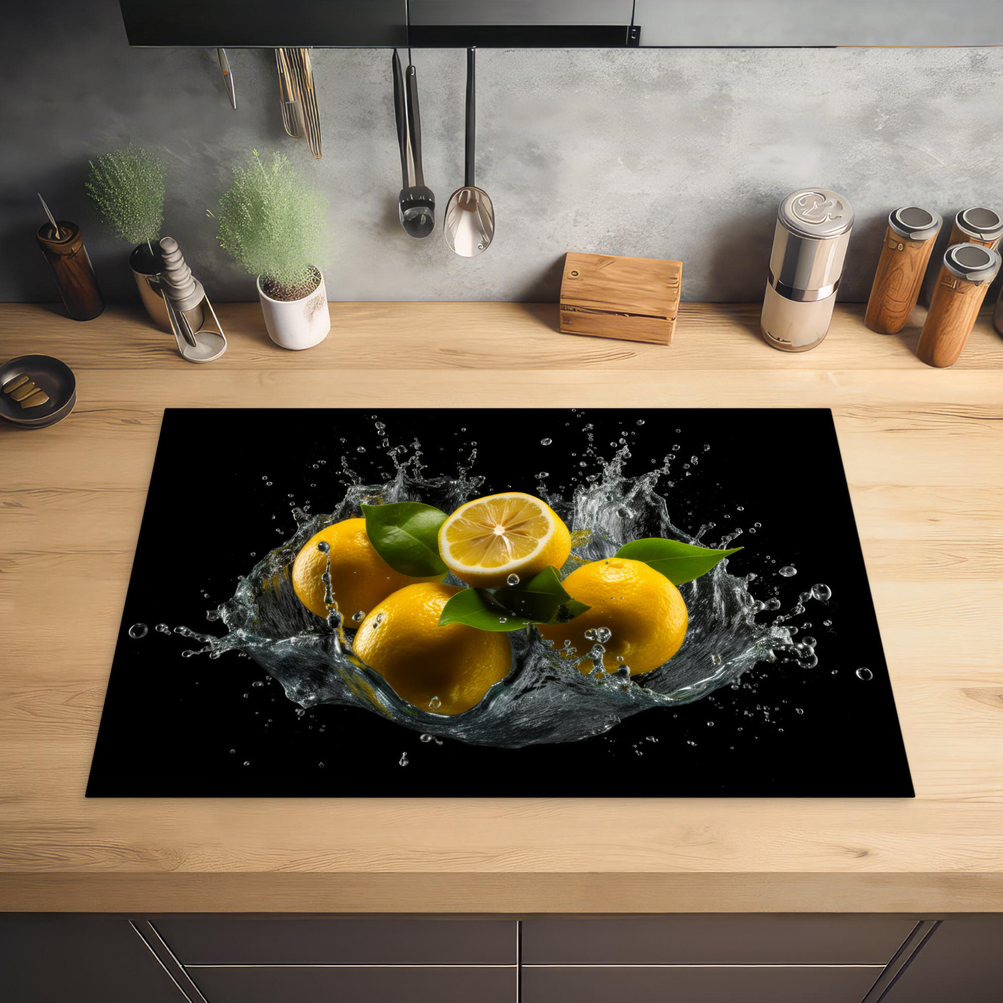 HERDABDECKPLATTE Zitrone - Obst - Gelb - Schwarz 78x52 cm - Gelb, Kunststoff (78/0.2/52cm) - MuchoWow