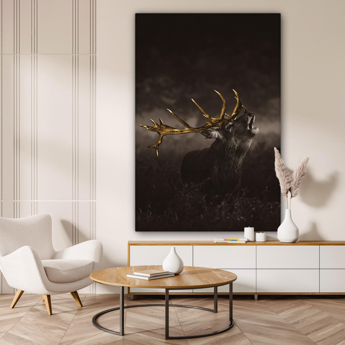 SLIKA NA PLATNU Jeleni 90x140 cm - rjava, tekstil (90/140cm) - MuchoWow
