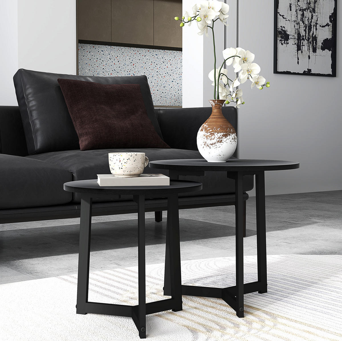 COUCHTISCH 2er-Set 48/40 x 45/40 cm in Schwarz, ineinanderschiebbar - Schwarz, Metall (48/48/45cm) - Flora Grace