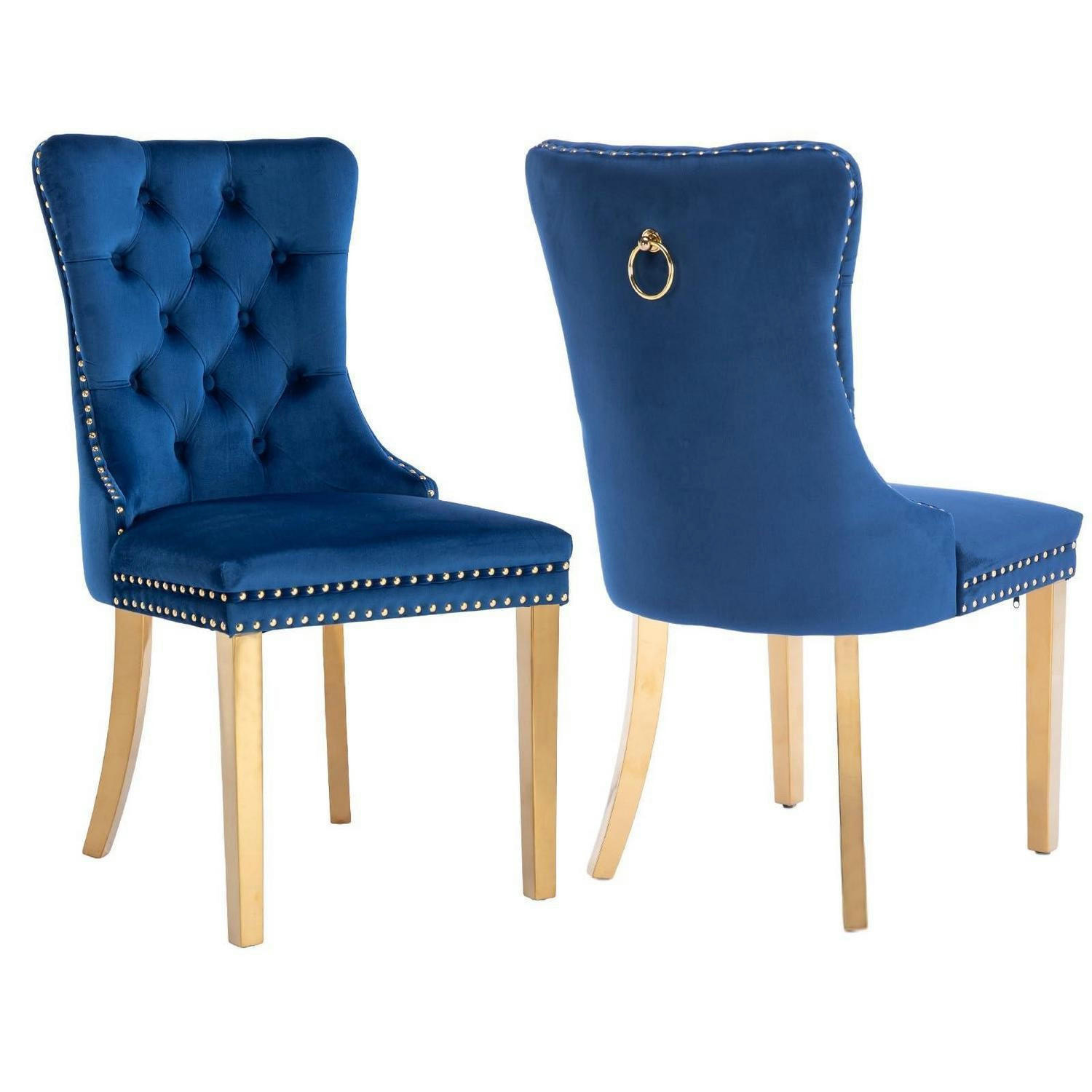 ESSZIMMERSTUHL 2er-Set Samt Blau mit goldenen Edelstahlbeinen - Blau, Textil (50/95.2/62cm)