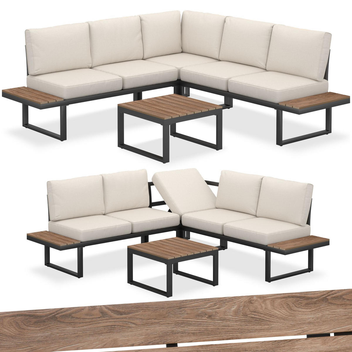 GARTEN-LOUNGE-SET aus Aluminium Eliar, höhenverstellbare Ausgleichsschrauben, schwarz - Schwarz, Kunststoff - tectake