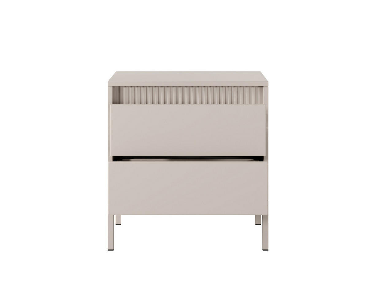 NACHTKONSOLE Ferrato 54 cm Beige Matt - mit 2 Schubladen i Riffel-Leiste - Beige, Holz/Holzwerkstoff (53/56/39cm) - Ravio