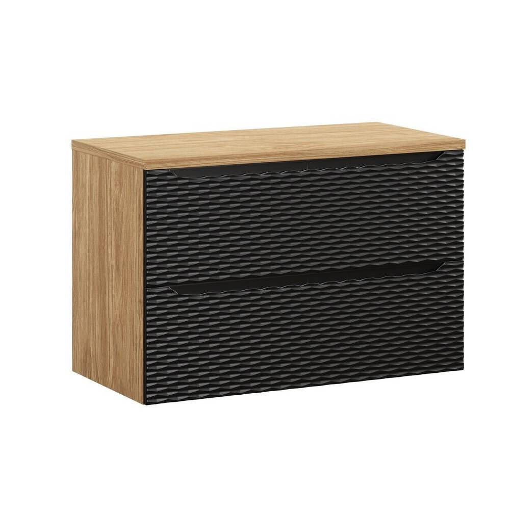 WASCHBECKENUNTERSCHRANK 90 cm 2 Teile - Ocean Black O BM453 in Schwarz / Geölter Eiche - Schwarz, Holz (90/57/46cm)