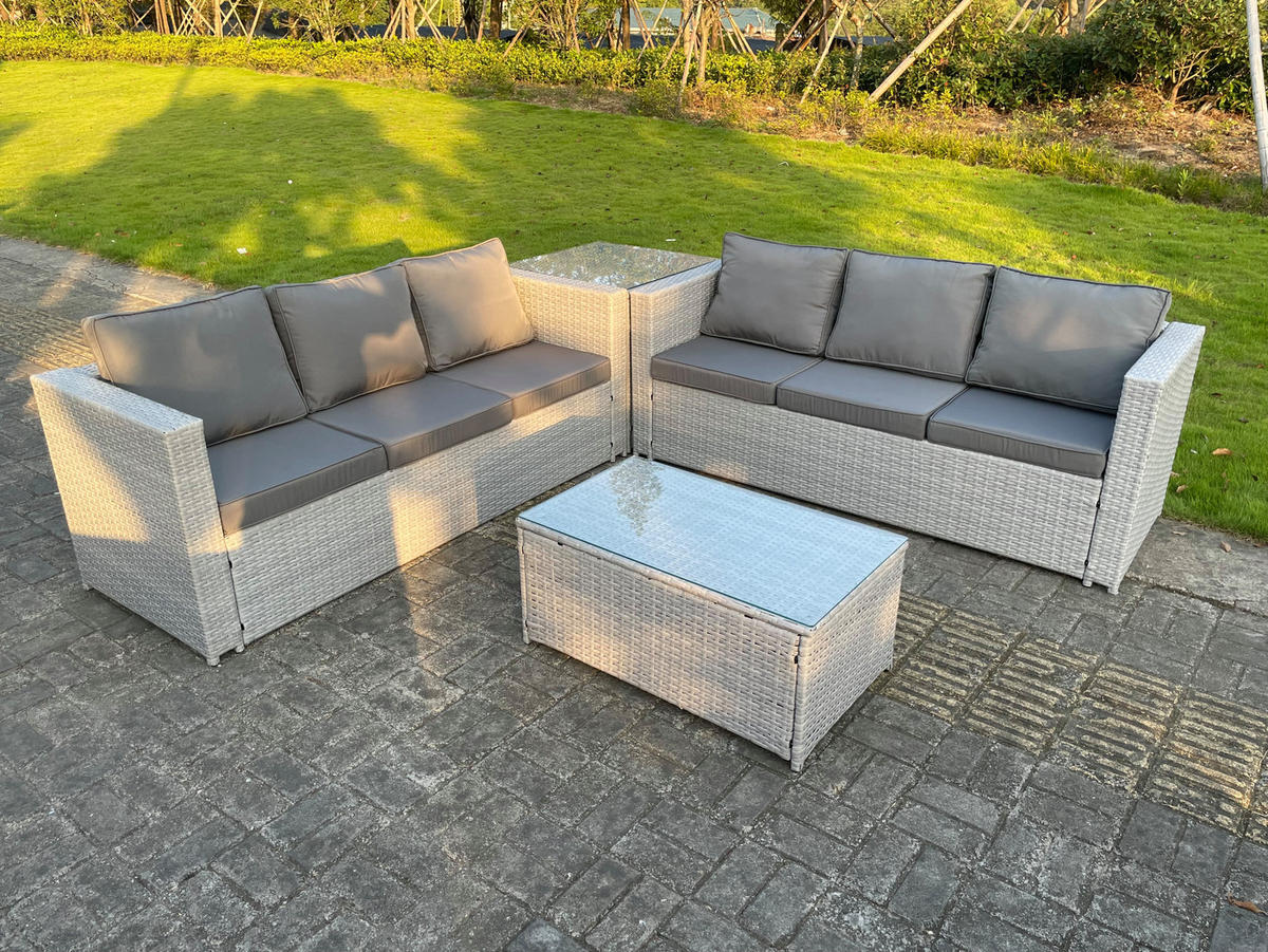 GARTENMÖBEL SET Polyrattan Helles Grau 6-Sitzer - Hellgrau, Metall - Fimous