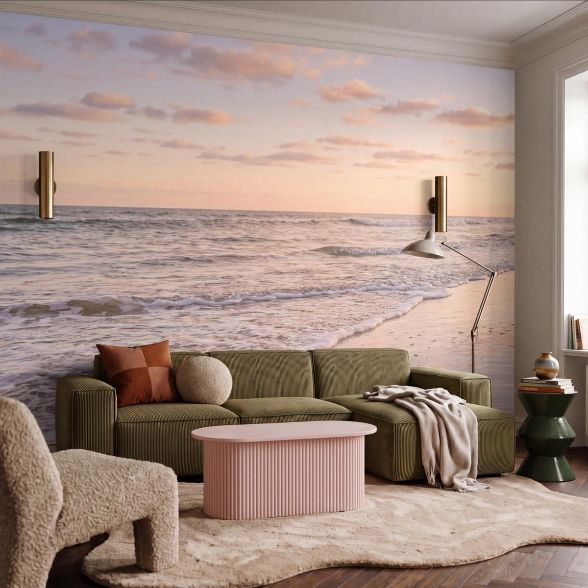 TAPETE - Strand - Brandung - Wolken - 400x300 cm - Hellrosa, Papier (400/300cm) - OnlyWow