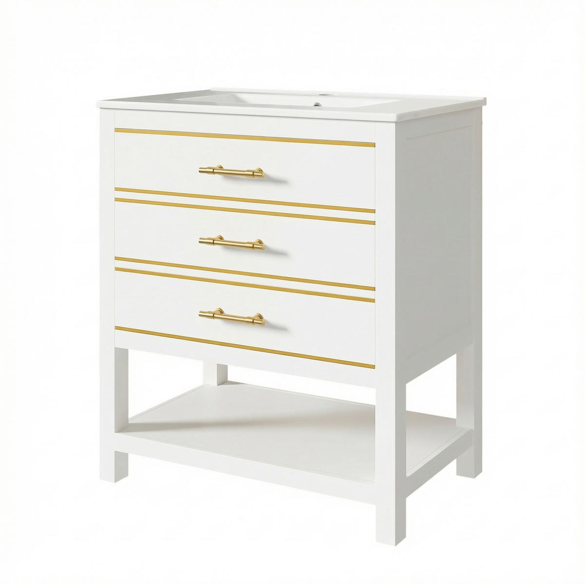 WASCHTISCH mit Keramikbecken 76 cm Weiß Gold - Weiß, Holzwerkstoff (46.5/86/76cm) - Beauniv
