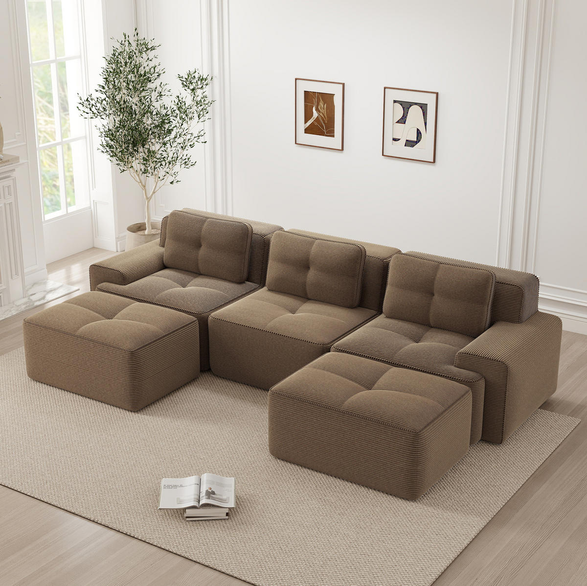 MODULARES 3-Sitzer-Sofa mit Cordbezug in Braun 293x177x69 cm, flexibel stellbar und ohne Montage - Braun, Textil (177/293cm) - IVMEU