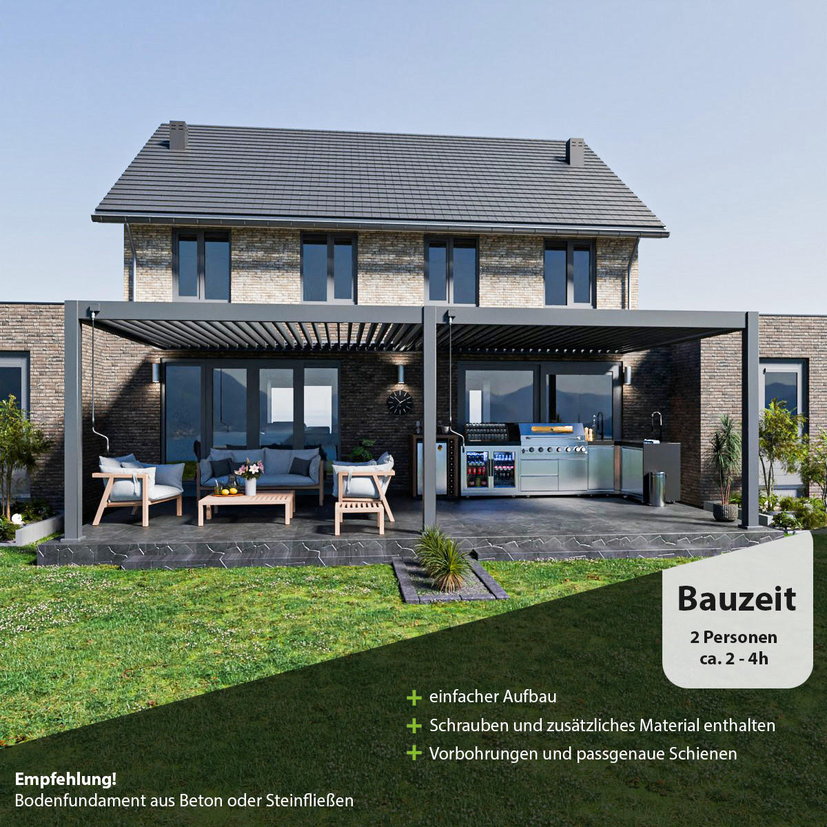 PERGOLA Deluxe Plus Wand Pavillon Terrassenüberdachung Aluminium 4 x 8 m - Anthrazit, Metall (400/255/800cm) - WEIDE