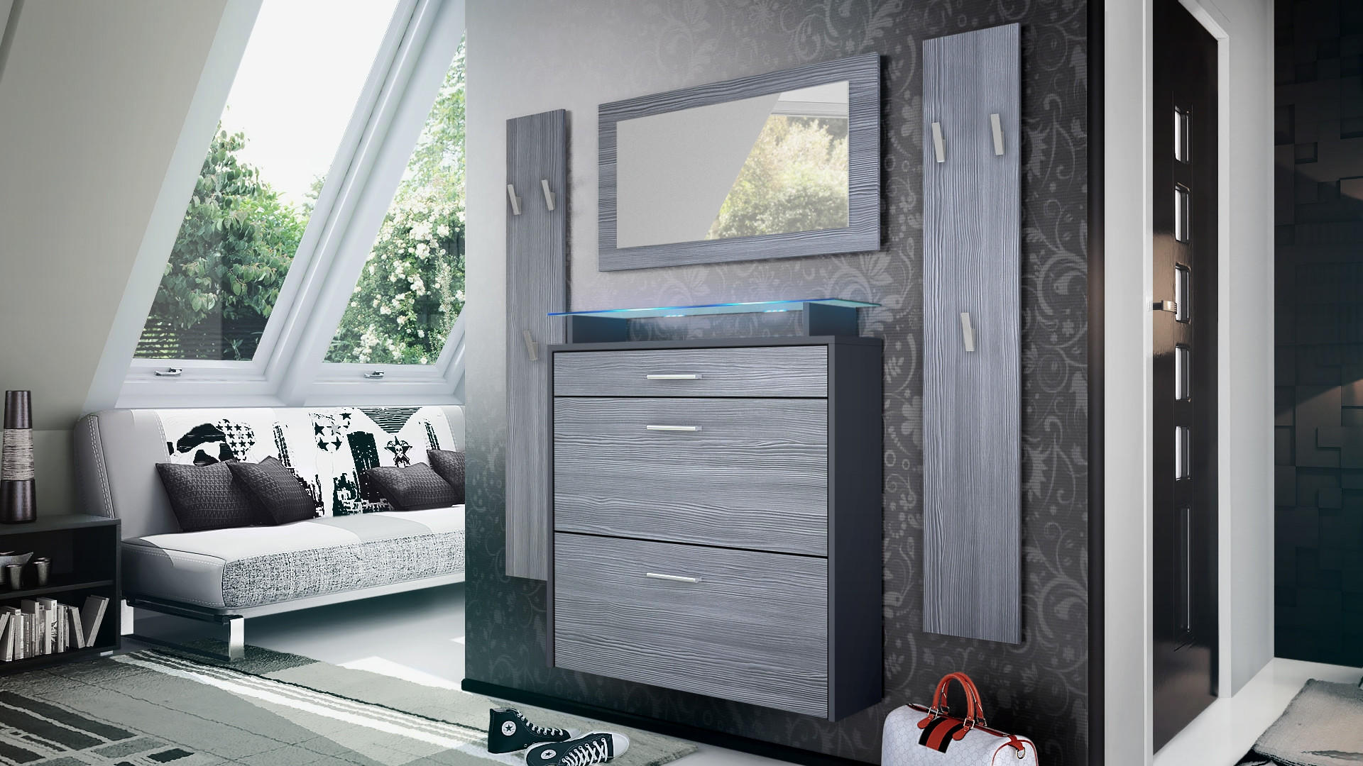 GARDEROBE Malea Fronten in Avola-Anthrazit - Anthrazit, Holzwerkstoff (180/180/23cm) - Vladon