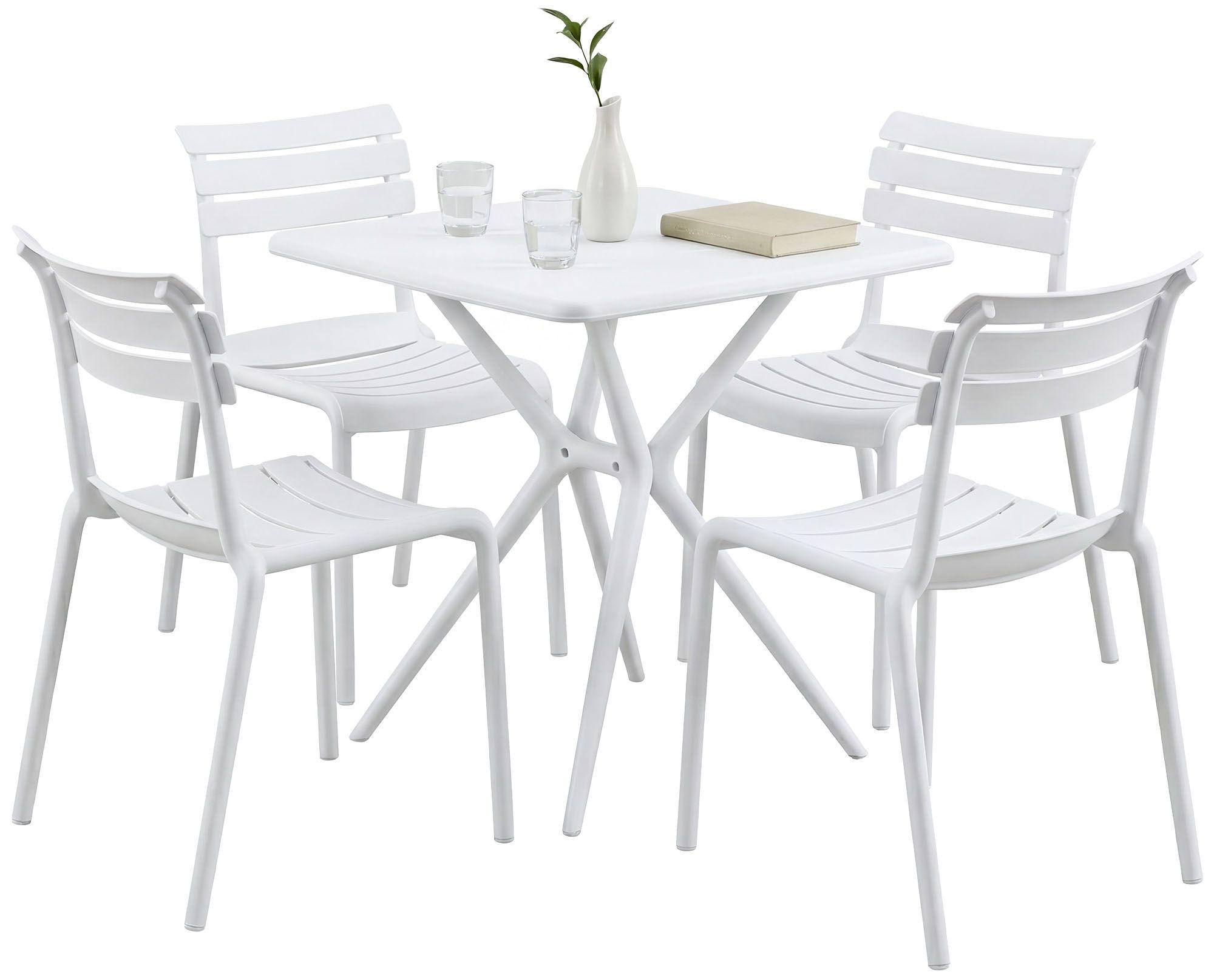 GARTENMÖBEL-SET Klara 4 Stühle 190x190x82cm Kunststoff Weiß Balkonset - Weiß, Kunststoff - DELUKE