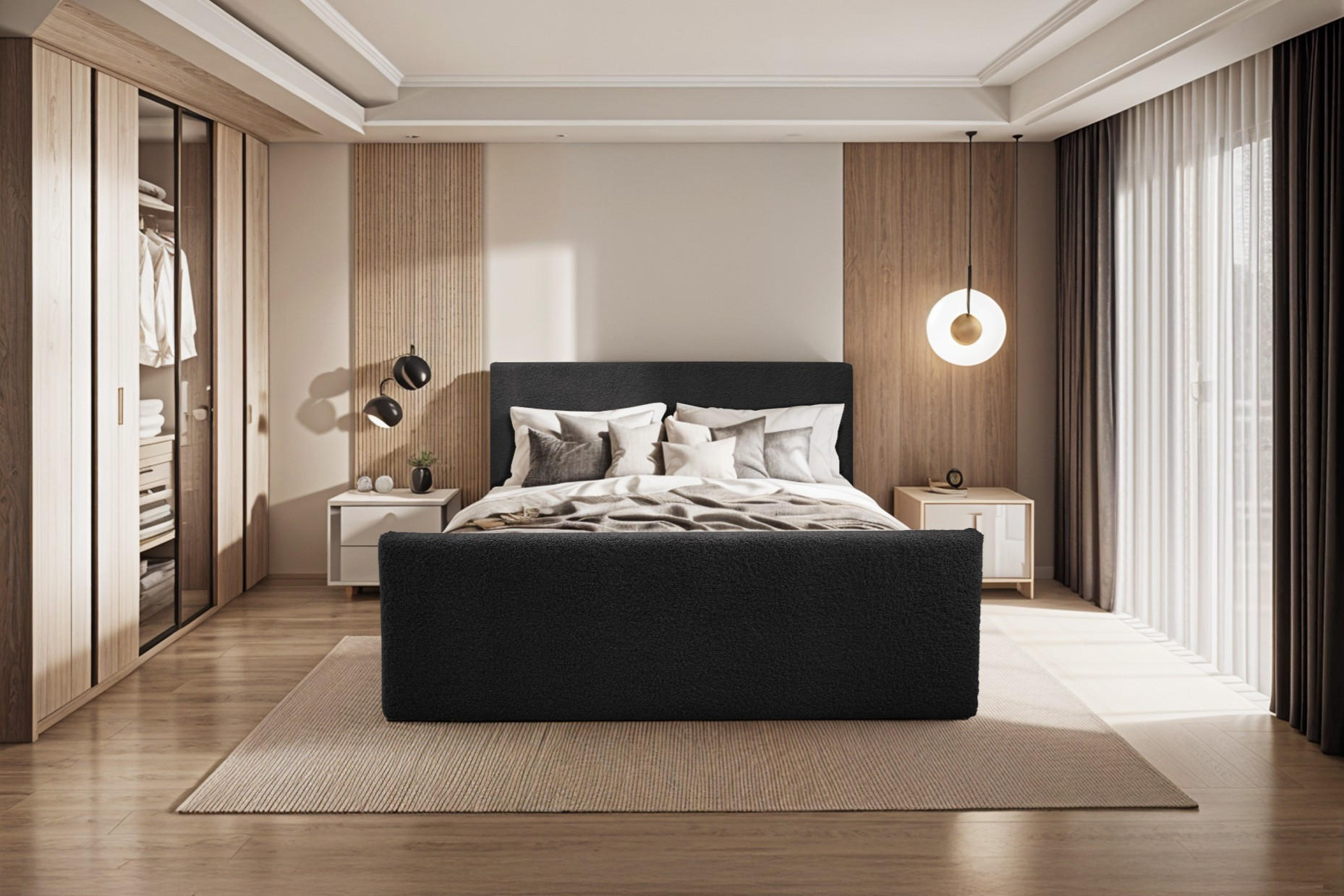 BOXBETT mit Bettkasten und Topper LAMM Stoff Sven Schwarz 180x200 cm H2-Pocket - Schwarz, Holzwerkstoff (180/200cm) - Kaiser Möbel