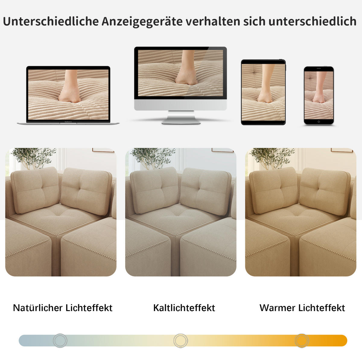 WOHNLANDSCHAFT 297/177/69 cm in Beige aus Cord mit modularem Design und breiter Sitzfläche - Beige, Textil (177/69/297cm) - Flora Grace