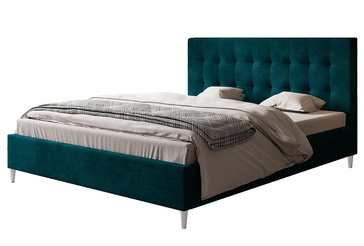 POLSTERBETT LUX Rio mit Kopfteil, 140 x 200 cm, Doppelbett mit Lattenrost aus Holz, Velourstoff Dunkelgrün, Füße in Farbe: Weiß - Dunkelgrün, Holz/Textil (140/200cm) - Alpi-Möbel