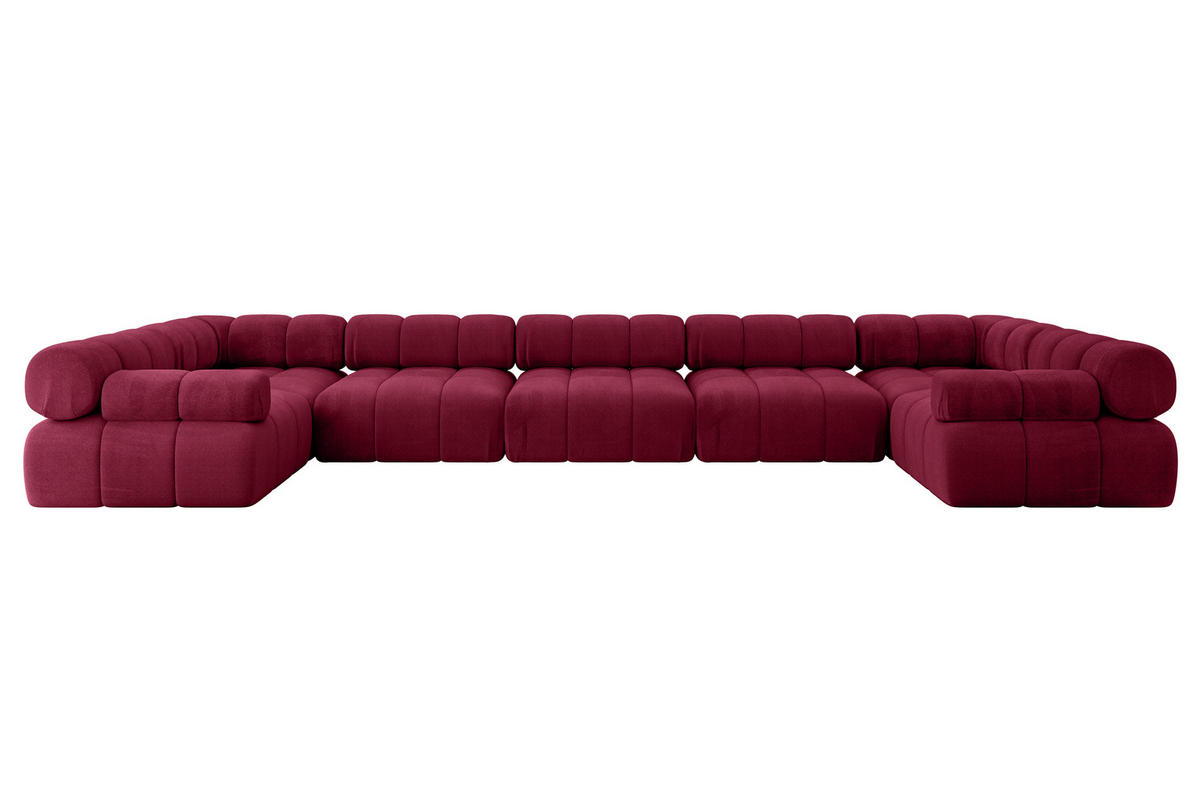 WOHNLANDSCHAFT modulares Sofa Birno-U3 - 475x190x70 cm Bordeauxrot Velours - Bordeaux, Holzwerkstoff/Textil (475/70/190cm) - ALTDECOR