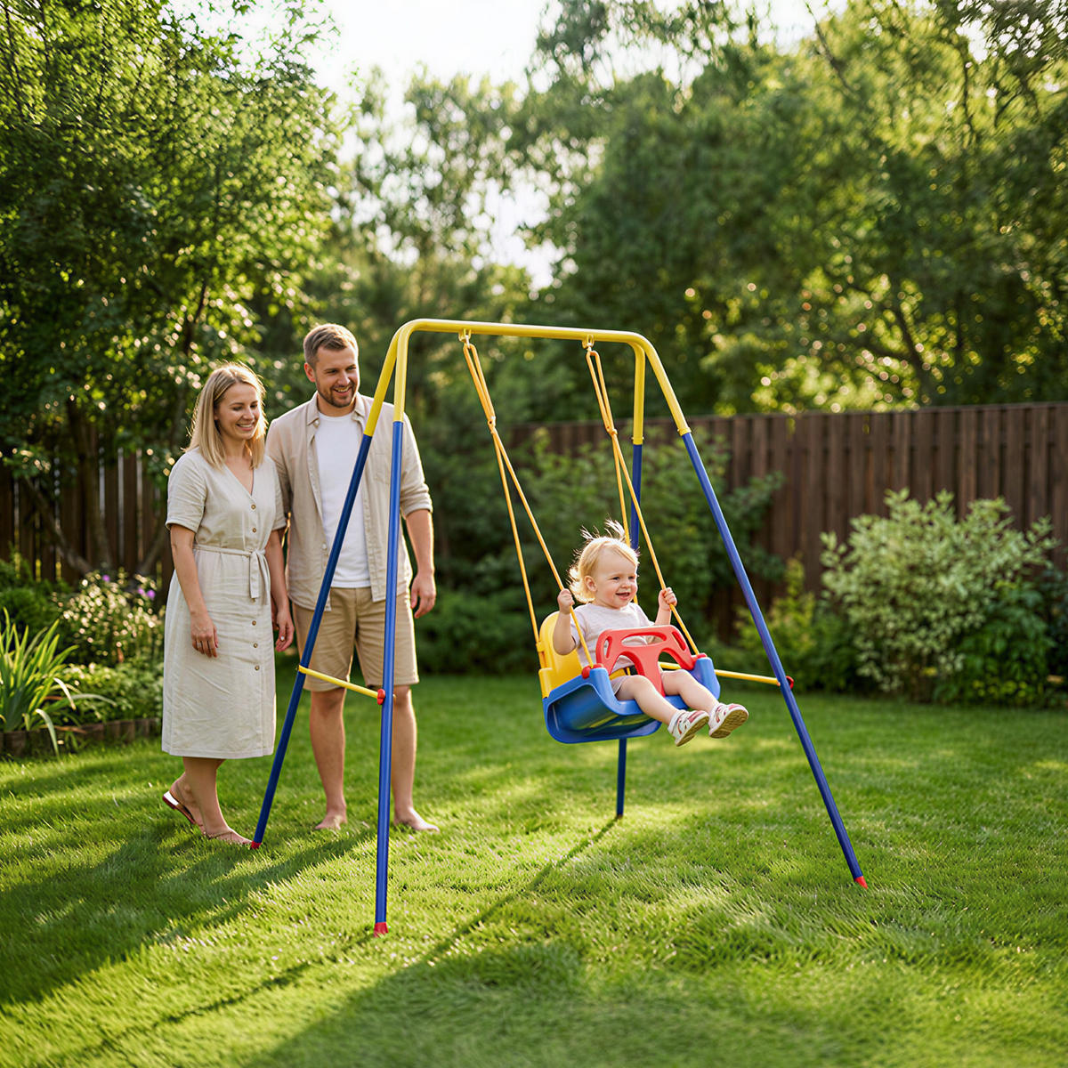 BABYSCHAUKEL Stahl Blau - Blau, Metall (128/155cm) - AIYAPLAY