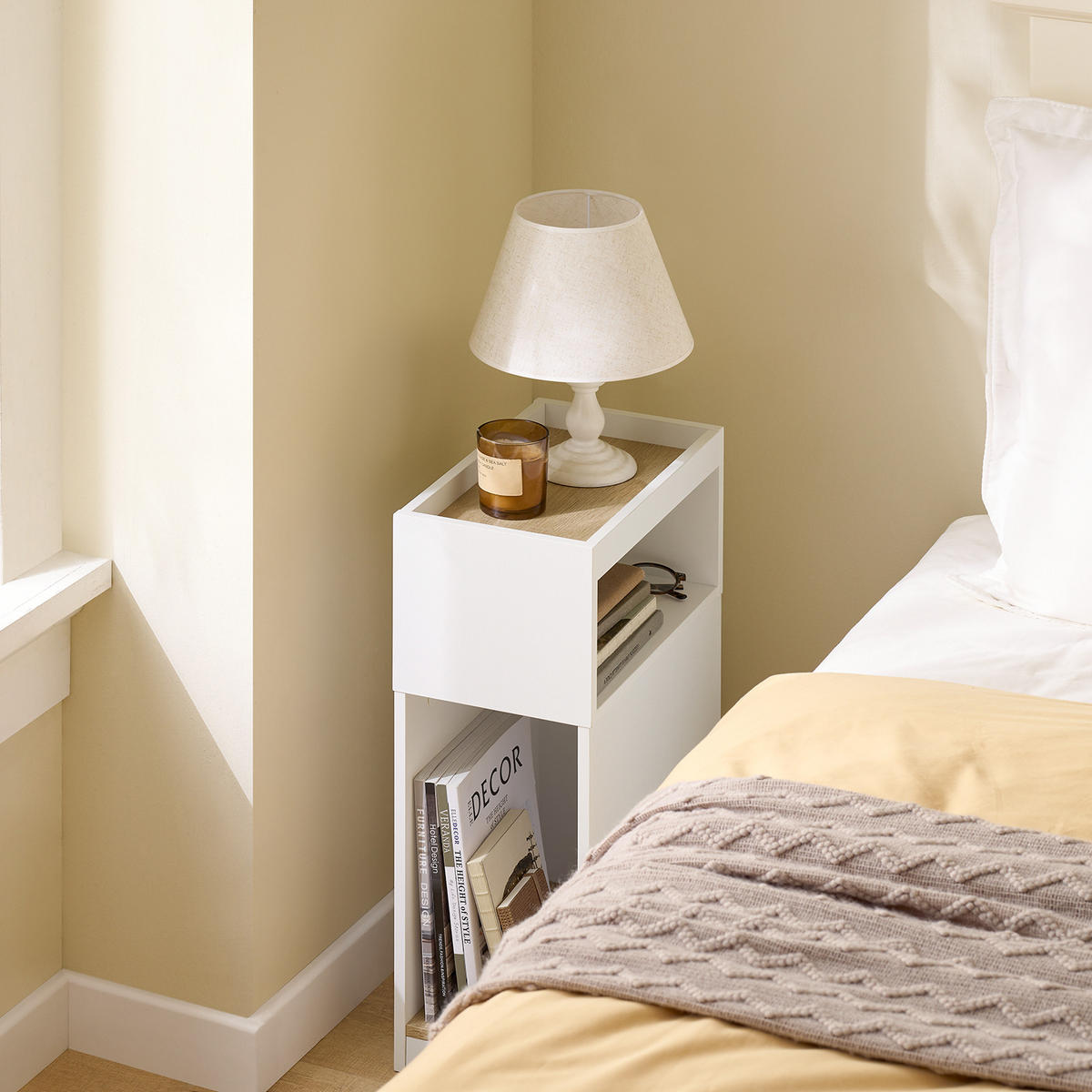 NACHTTISCH mit Seitenablage, Weiß, 20x35x60cm - Weiß, Holzwerkstoff (20/60/35cm) - SoBuy