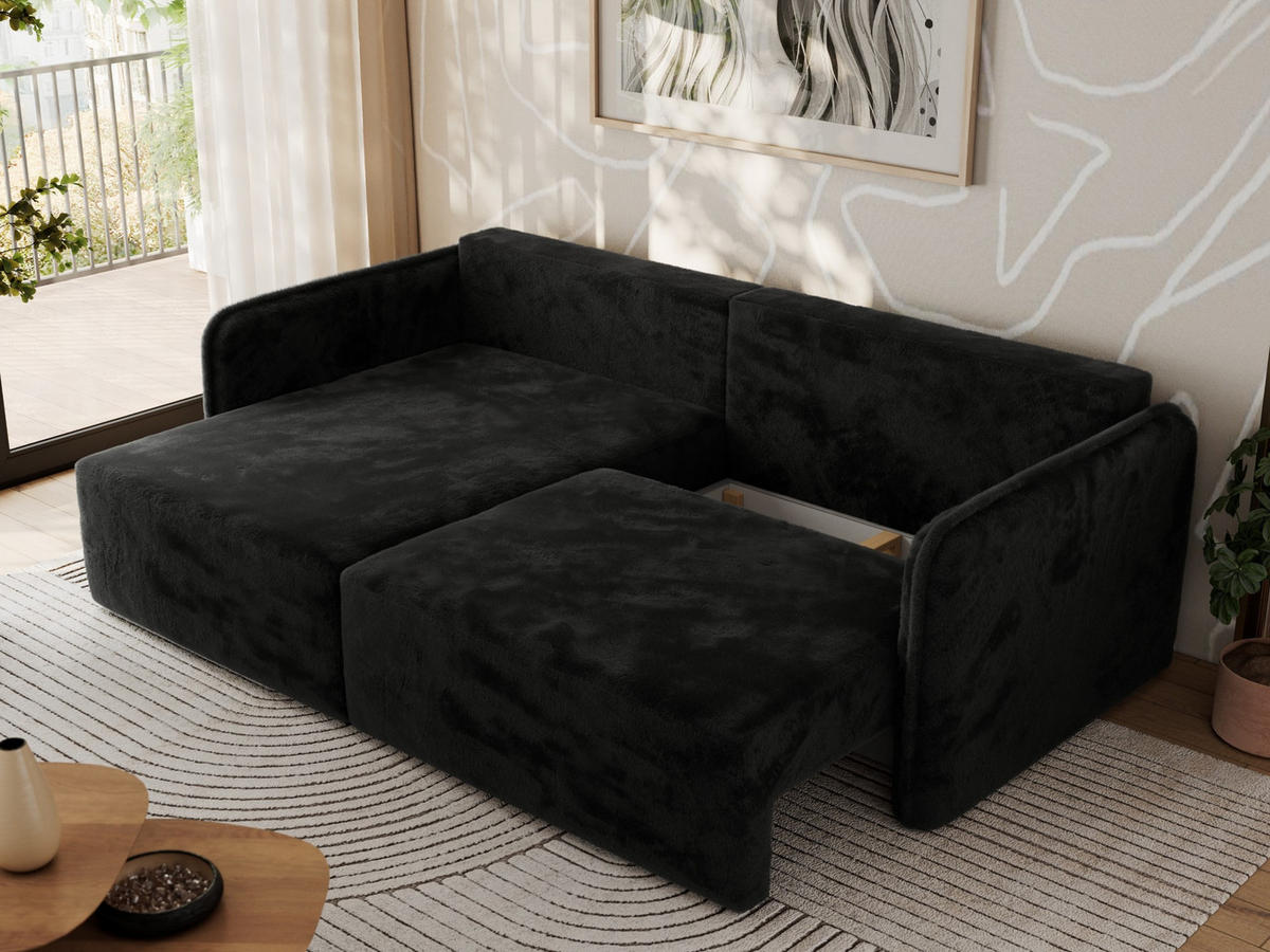 ECKSCHLAFSOFA MESTO L Schwarz Plüsch - links - Schwarz, Kunststoff/Textil (227/147cm) - MKS