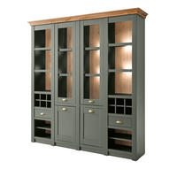 BUFFETSCHRANK grün, Wotan Eiche Landhaus, Vitrinenschrank mit Weinregal - Dunkelgrün/Messingfarben, Glas/Holzwerkstoff (194/207/45cm) - Furn.Design