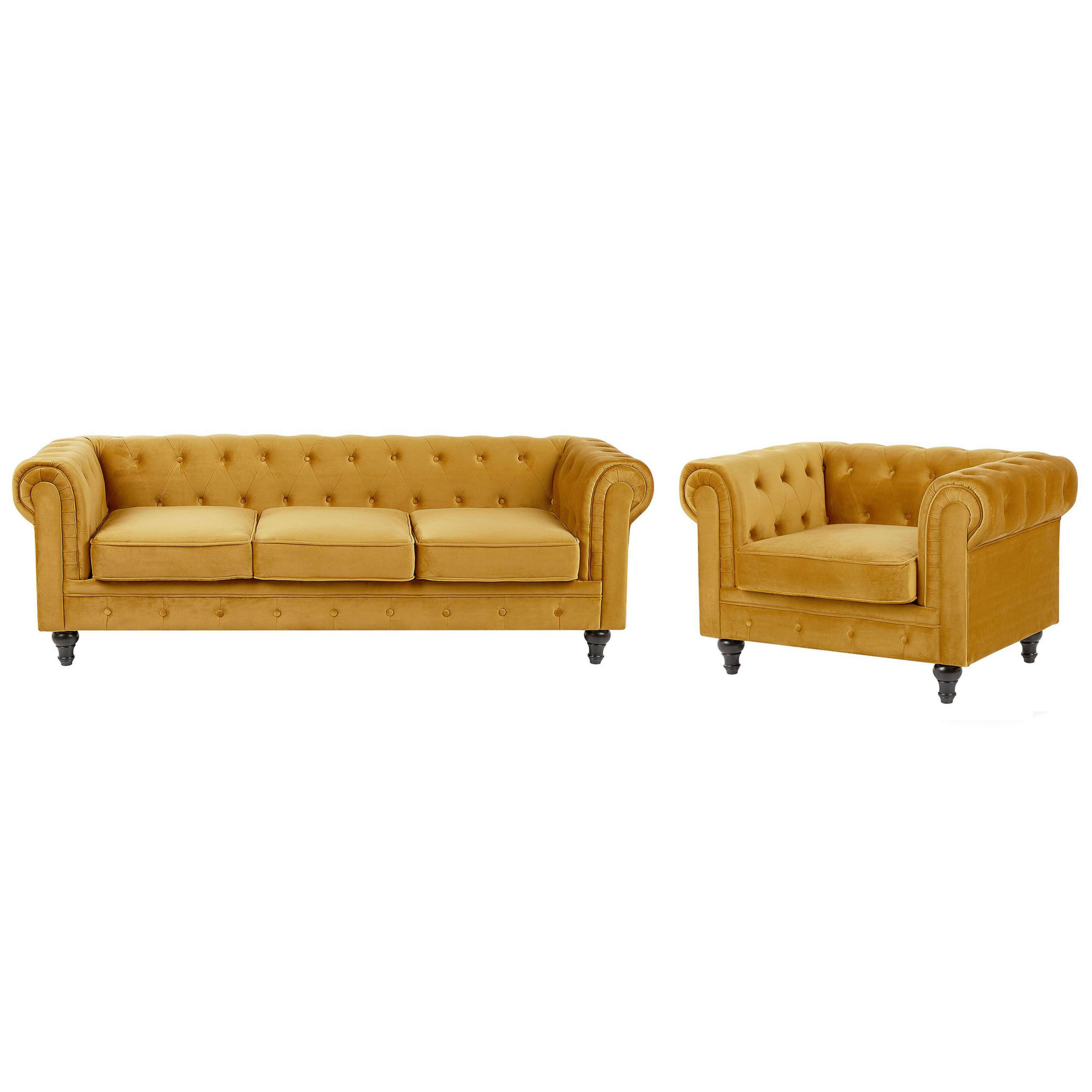 SET CANAPELE cu 4 locuri catifea galben Chesterfield