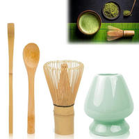 MATCHA Besen Set 4-teilig mit Löffeln und Halter cyanfarben - Türkis, Naturmaterialien (8/1.5/20cm)