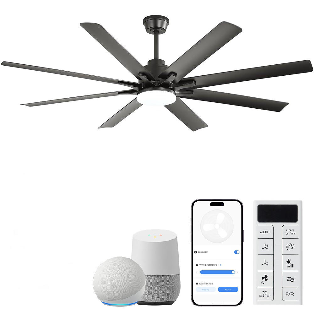 DECKENVENTILATOR DE-16194 66 Zoll Smart mit 8 Flügeln & LED - Schwarz, Kunststoff/Metall (167.64/167.64/26.8cm) - ComfortXL