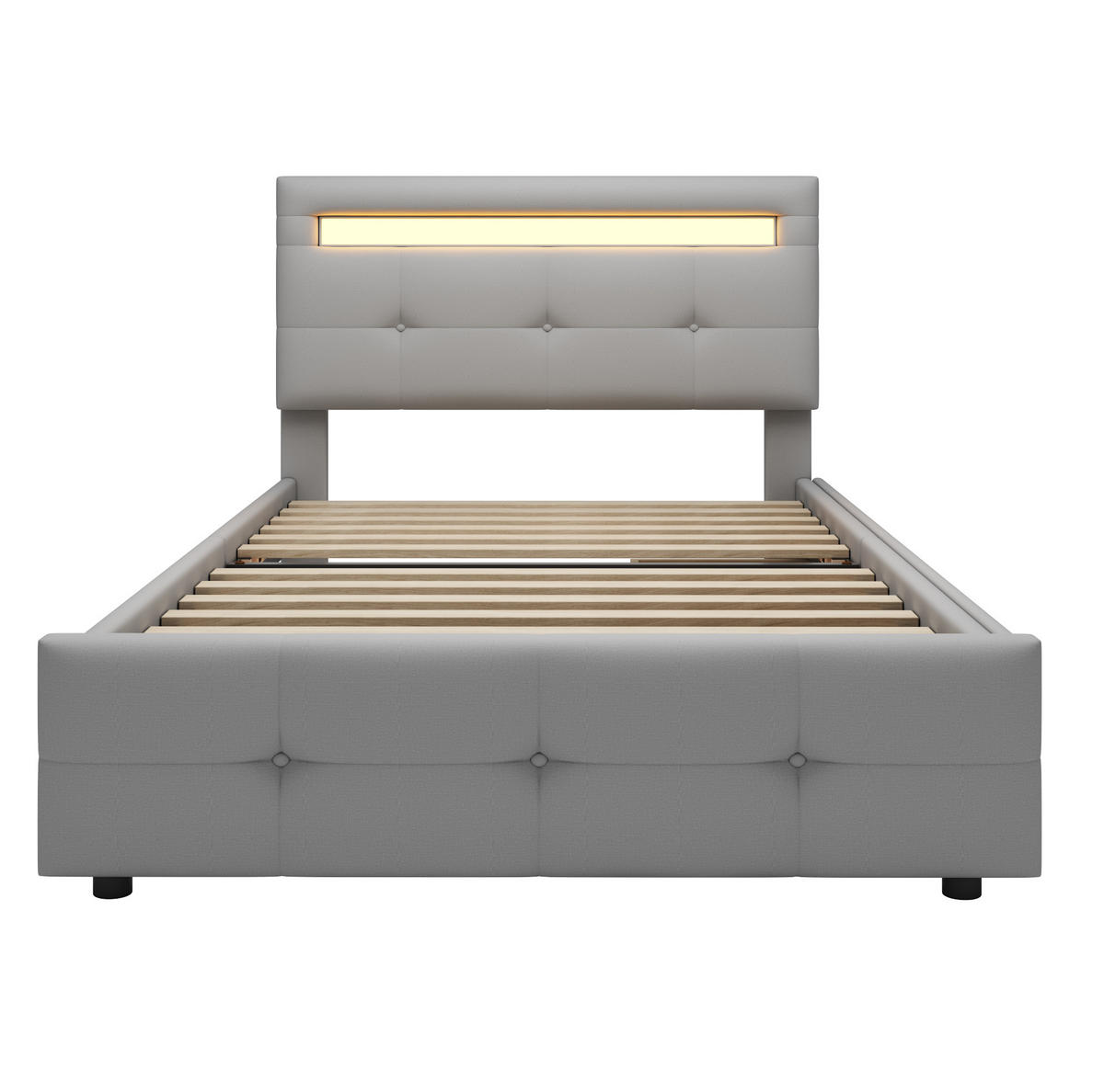 POLSTERBETT mit LED und 2 Schubladen 90x200 cm Grau - Grau, Holzwerkstoff (90/200cm) - Beauniv