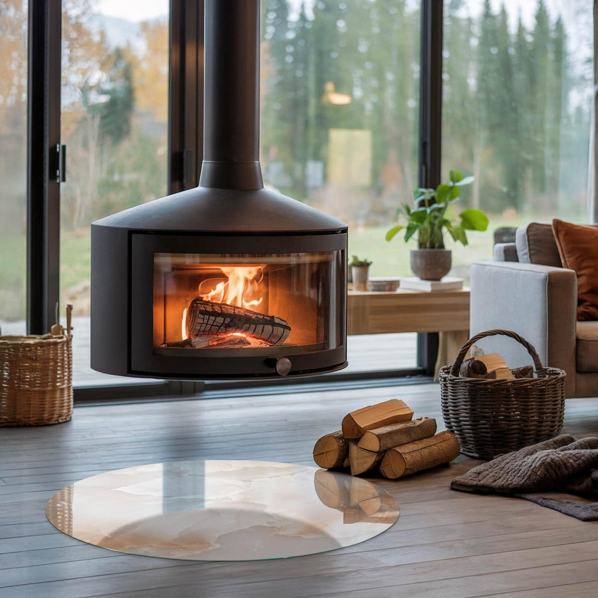 GLASPLATTE für Kamin Ø 80 cm - Beige, Glas (80/80/0.4cm) - TULUP