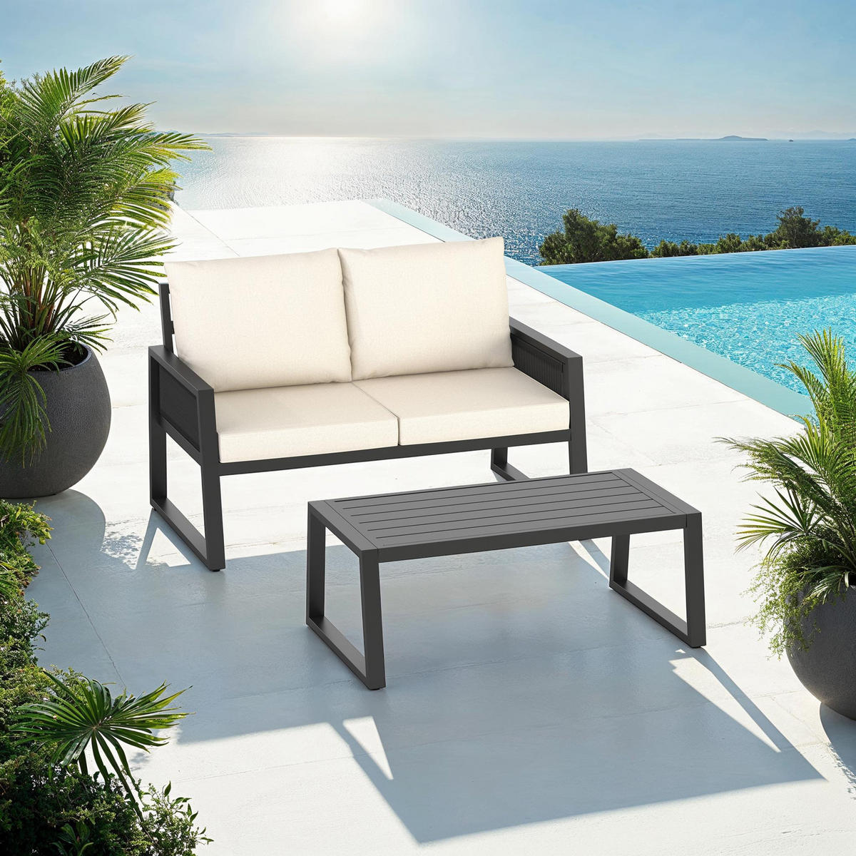 GARTENLOUNGE-SET Captive,höhenverstellbare Füße,anthrazit - Anthrazit, Kunststoff/Metall - tectake