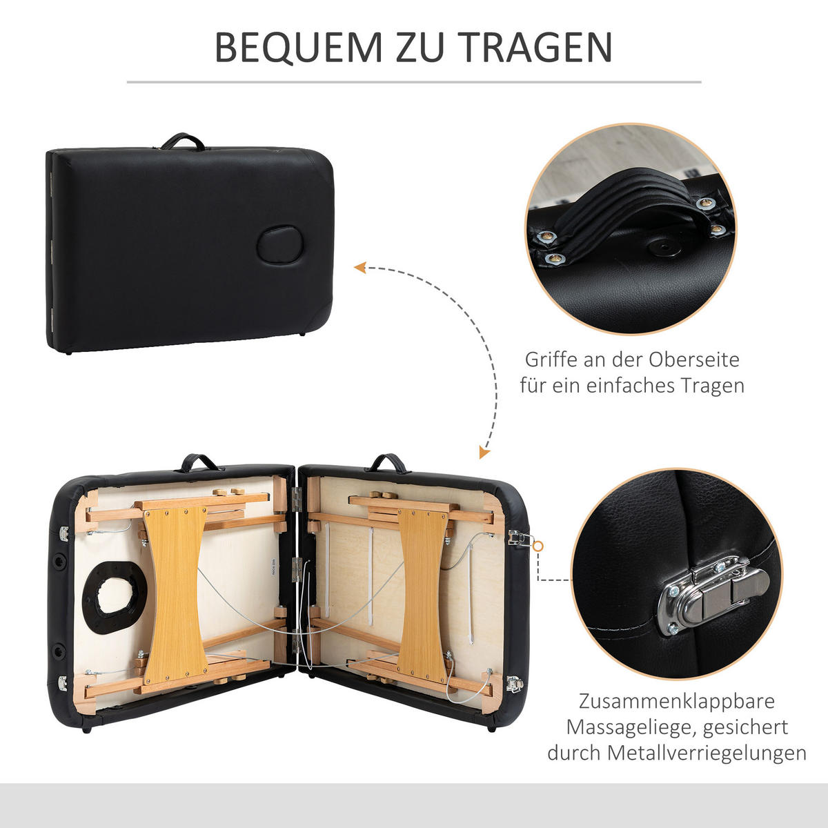 MASSAGETISCH, Kunstleder, Holz, Schwarz - Schwarz, Leder (60/88/182cm) - HOMCOM
