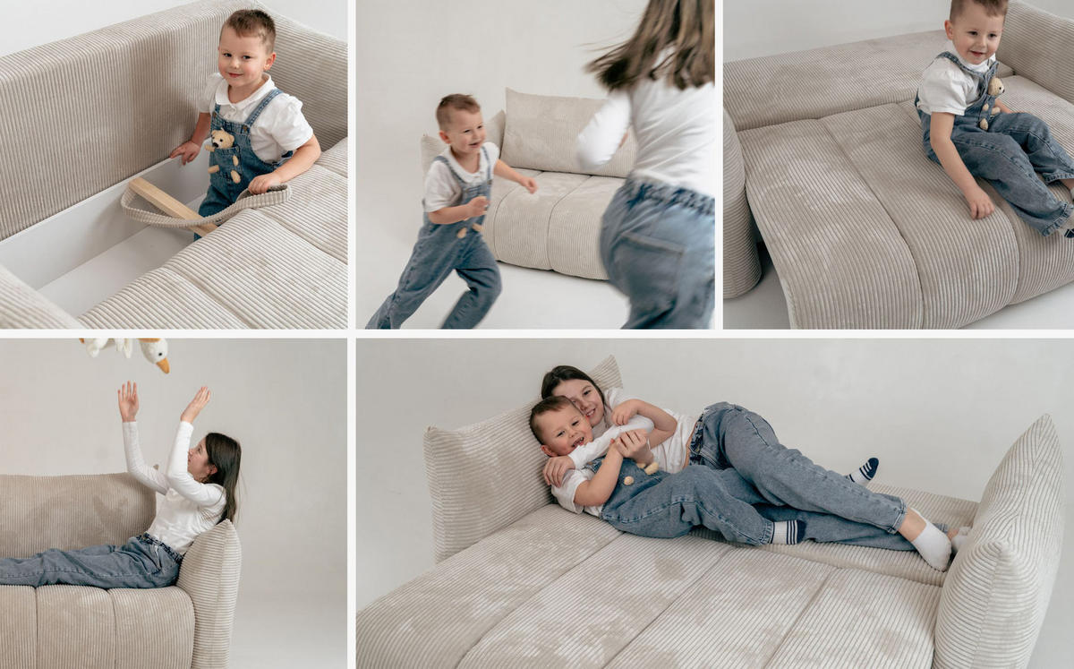 SCHLAFSOFA Lilo mit Bettkasten, Creme Cordstoff 120/86/101 cm - Creme/Schwarz, Kunststoff/Textil (120/86/101cm) - WFL GROUP