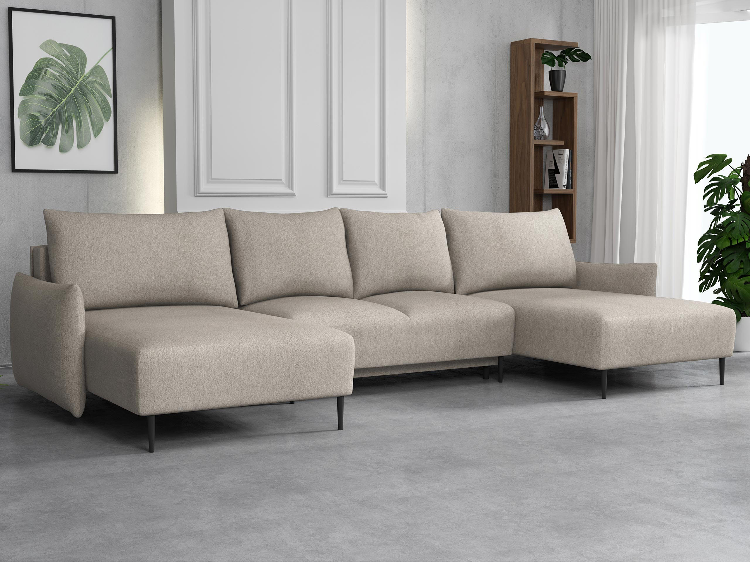 WOHNLANDSCHAFT Santi U - Beige/Schwarz, Holz/Textil (328/88/160cm) - MIRJAN24