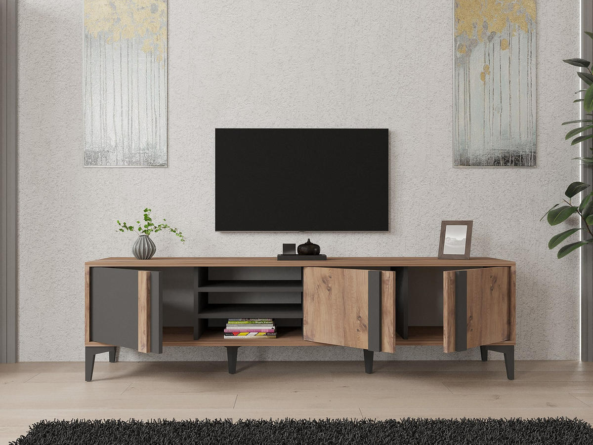 TV-MÖBEL Mengu Kiefer Atlantik-Anthrazit - Anthrazit/Kieferfarben, Holz (180/50/40cm) - Habitat Garten