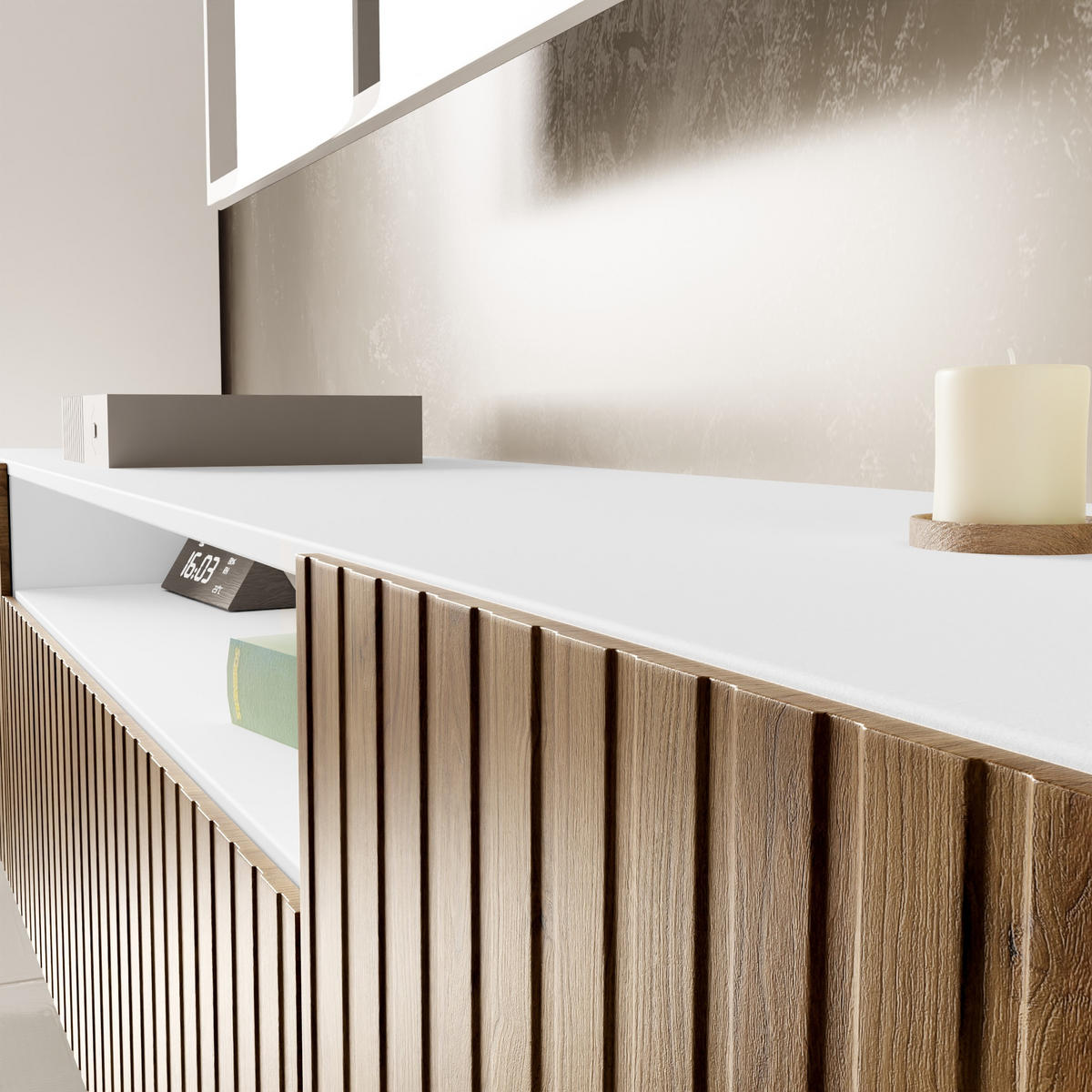 LOWBOARD LIVO 200/41/40 cm, Hängender TV-Schrank Weiß / Eichefarben - Eichefarben/Braun, Holzwerkstoff (200/41/40cm) - MASSENO