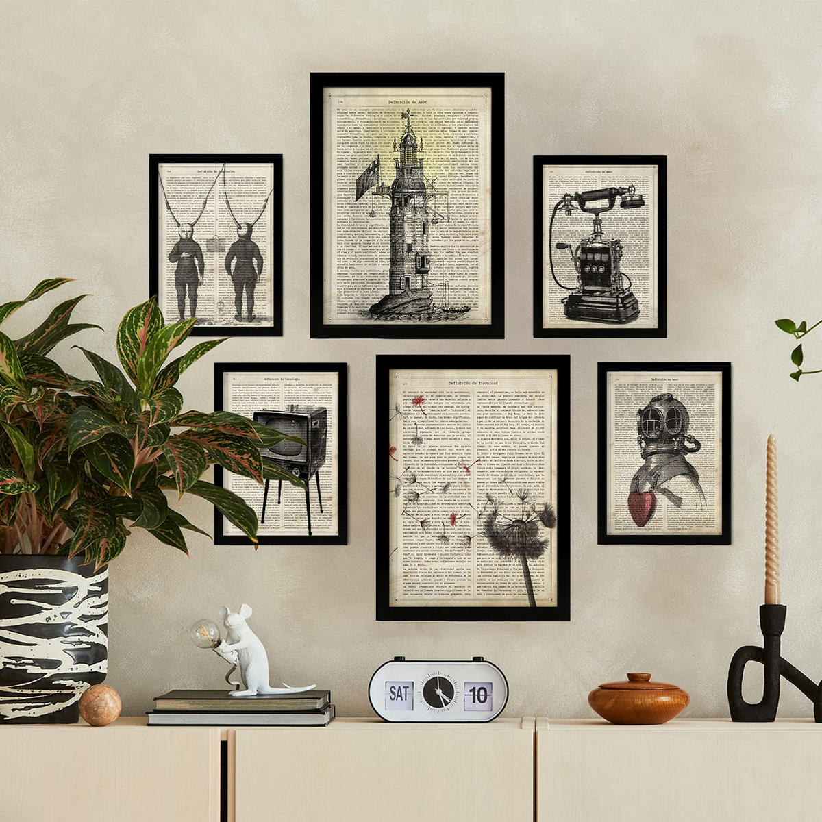 POSTER Set Mit 6 Vintage-Ästhetik Größe A3 & A4 Schwarzer Rahmen - Schwarz, Papier (29.7/1cm) - Nacnic