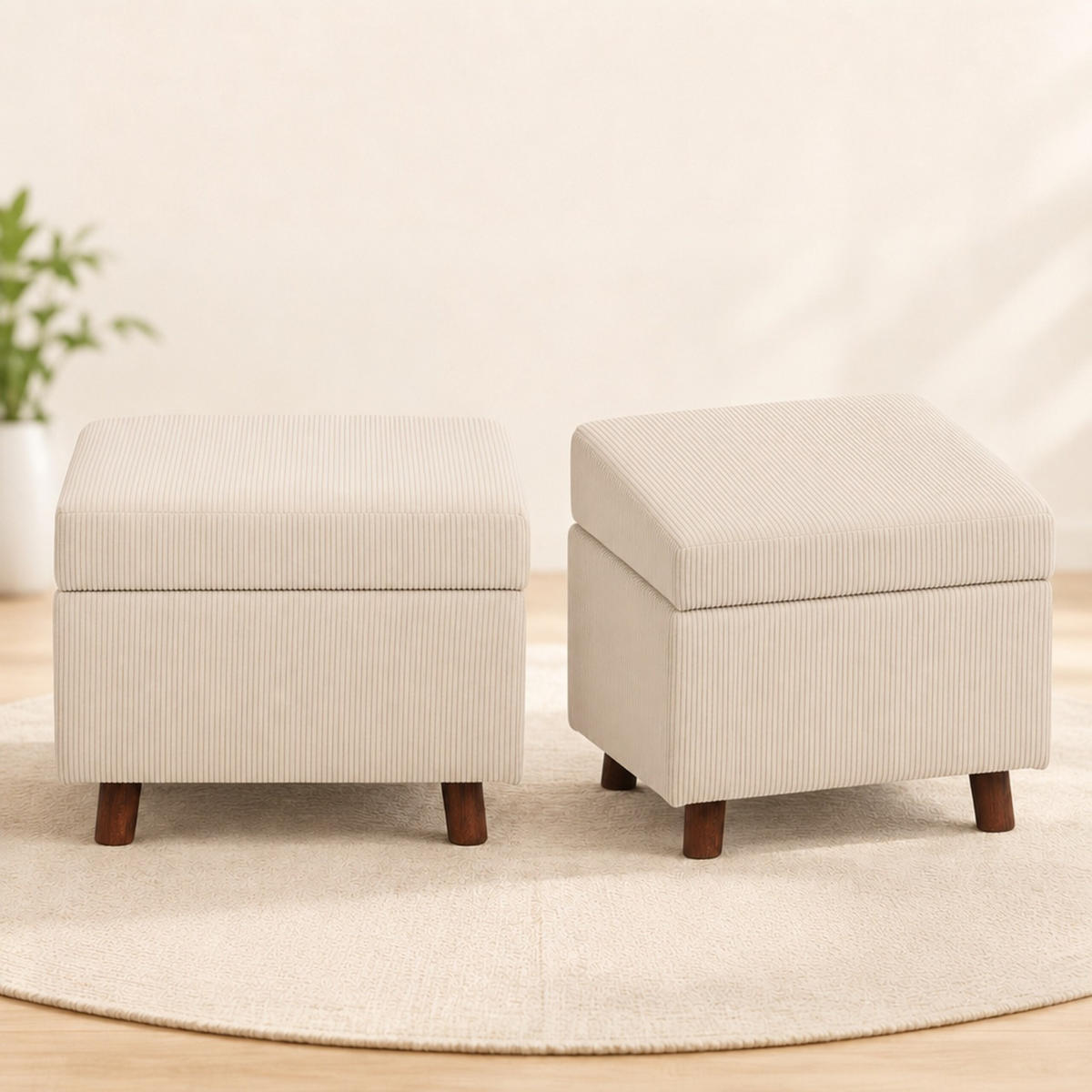 TABURET Béžový manšestr s úložným prostorem 40 cm - béžová, dřevo/kompozitní dřevo (46/40/40cm) - Relaxdays