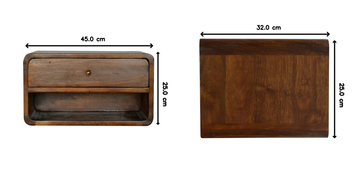 NACHTTISCH wandmontierbar mit Kastanienfinish - Messingfarben/Braun, Holz/Metall (45/25/32cm) - Artisan Furniture