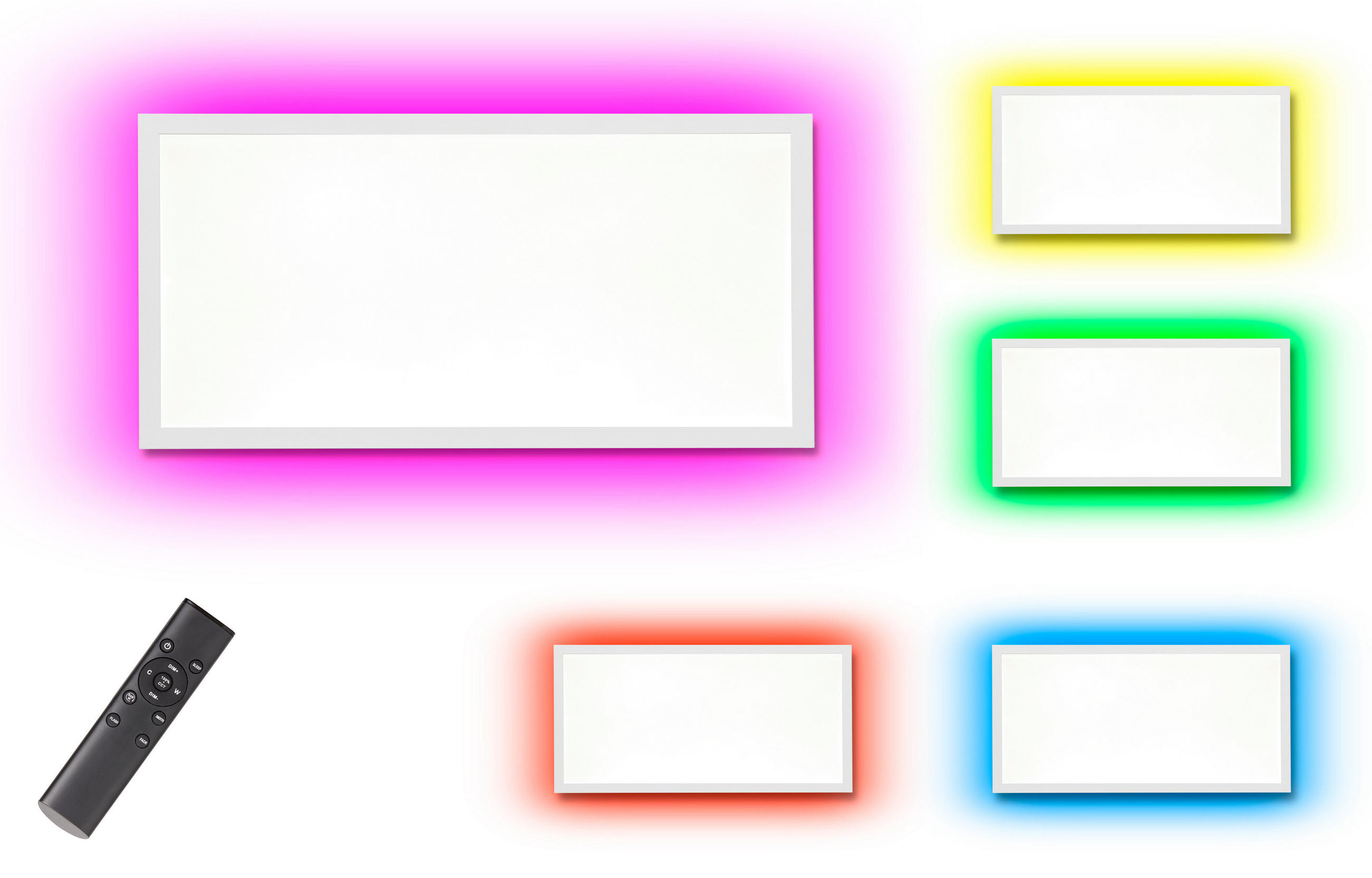 LED-DECKENPANEL - dimmbar mit RGB-Hintergrundbeleuchtung und Fernbedienung für stimmungsvolle Beleuchtung, rechteckig 80x30 - Weiß, Kunststoff (5.5/80/30cm) - Northpoint