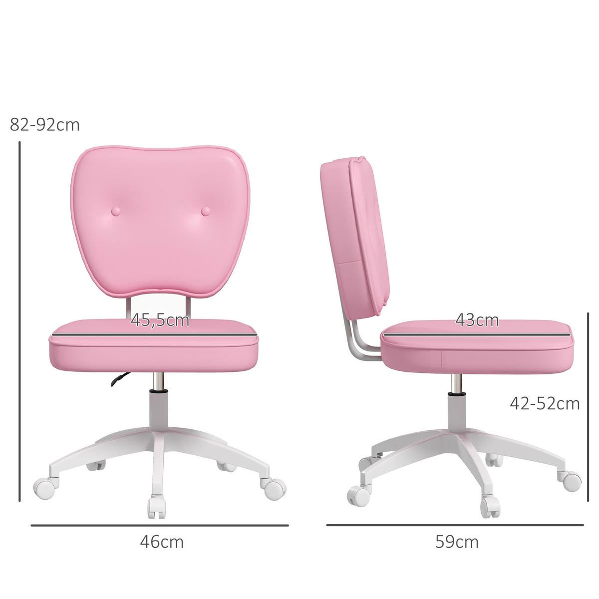 BÜROSTUHL, Rosa, Kunstleder, Kunststoff - Rosa, Kunststoff (59/92/46cm) - Vinsetto