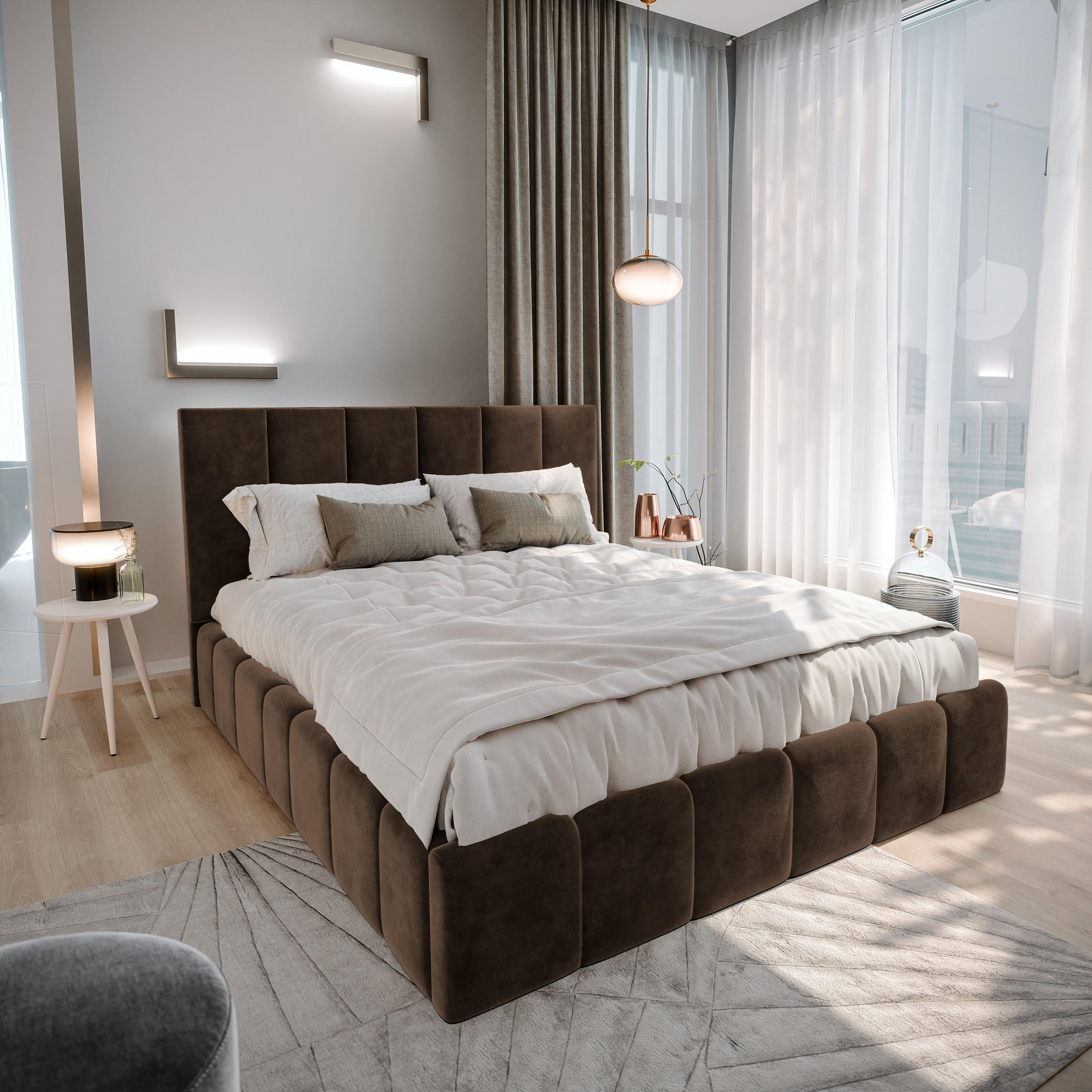 POLSTERBETT TARANTO 140x200 cm mit Bettkästen - Braun - Braun, Holz (140/200cm) - MASSENO