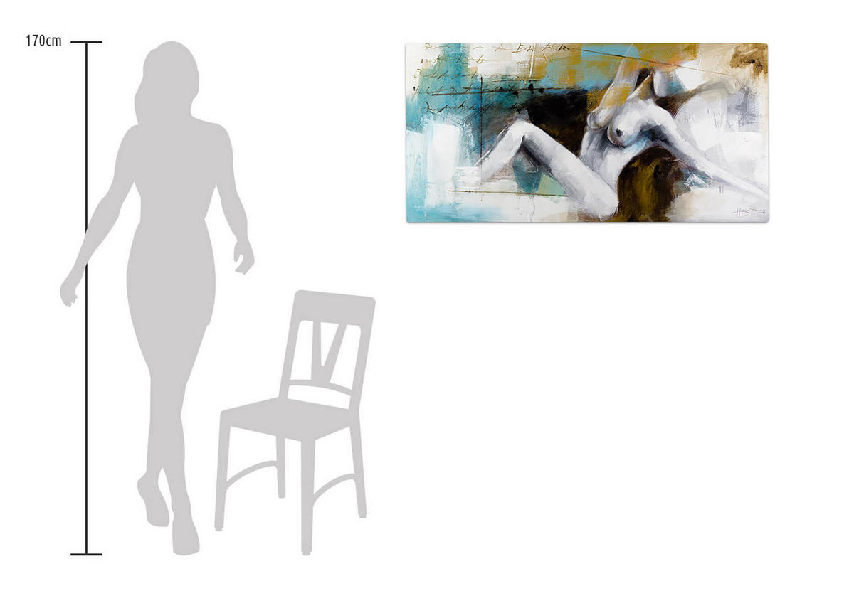 ÖLGEMÄLDE 120/60 cm - Petrol/Weiß, Holz/Textil (1.6/60cm) - KUNSTLOFT