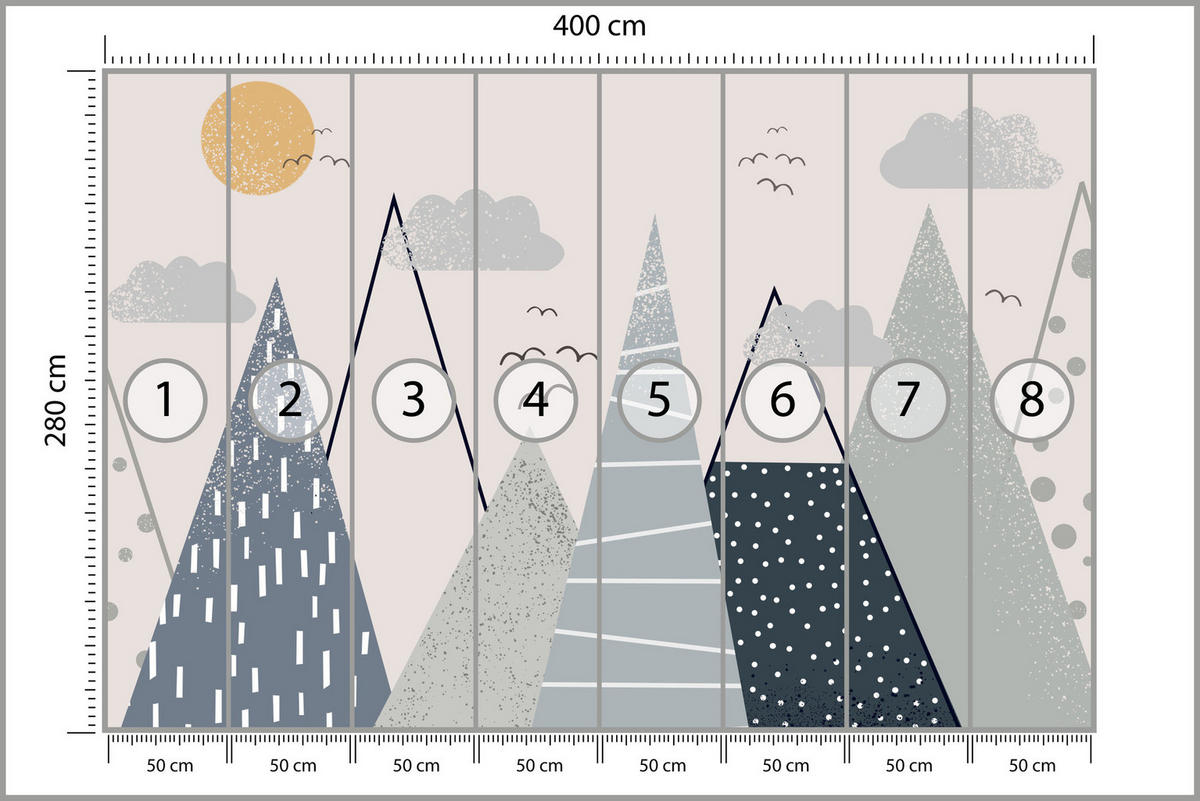 FOTOTAPETE für Kinder Berge im skandinavischen Stil 400x280 - Beige/Schwarz, Papier (400/280cm) - Muralo