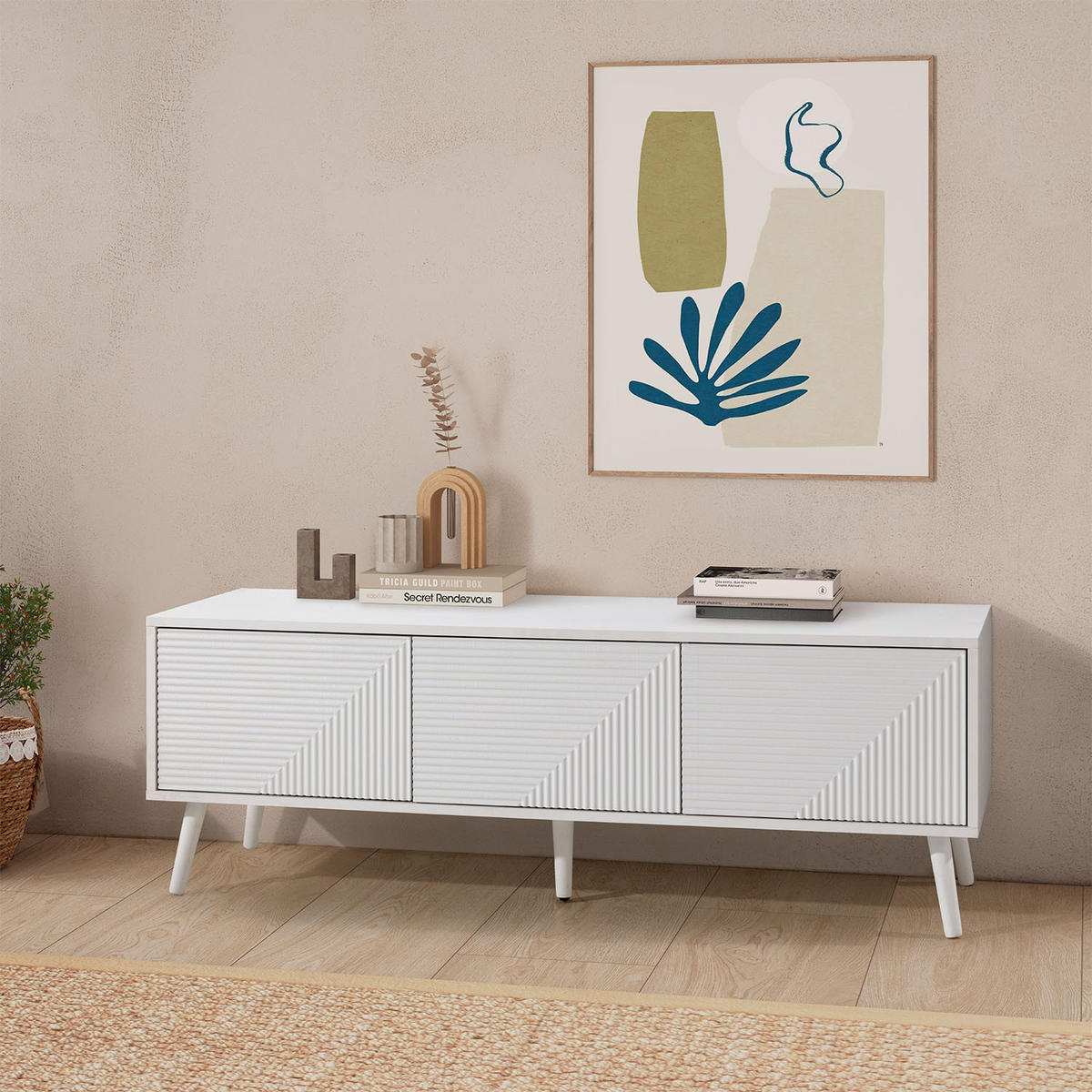 TV-ELEMENT Telmo 3 türen Weiß 130 cm - Weiß, Holzwerkstoff (130/45/40cm) - VS Venta-stock